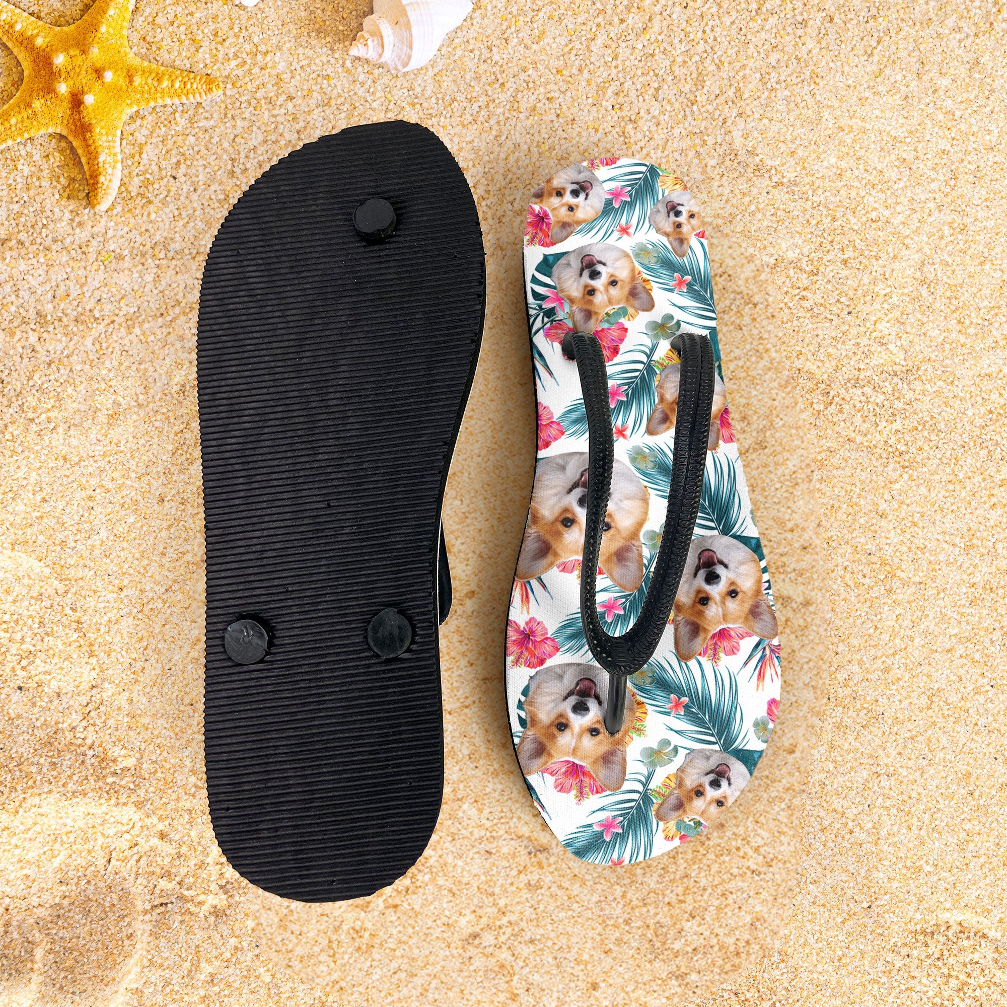 Custom Dog's Photo With Tropical Vibe - Personalized Photo Flip Flops - Image 5