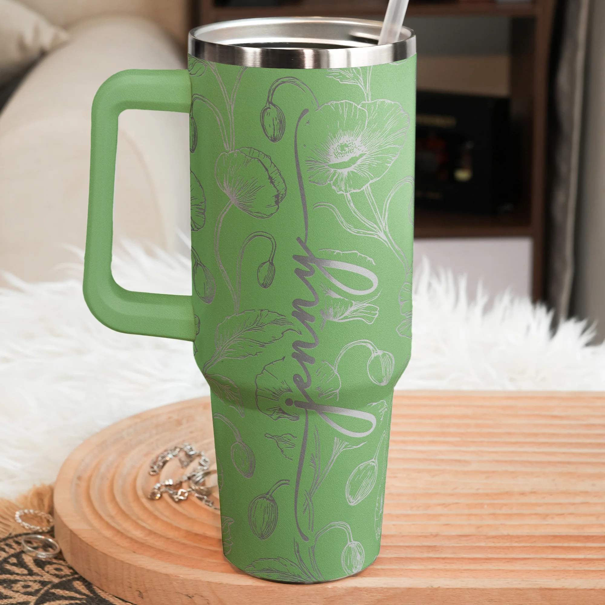 Custom Engraved Birth Flower & Name For Her - Personalized 40oz Tumbler - Image 5