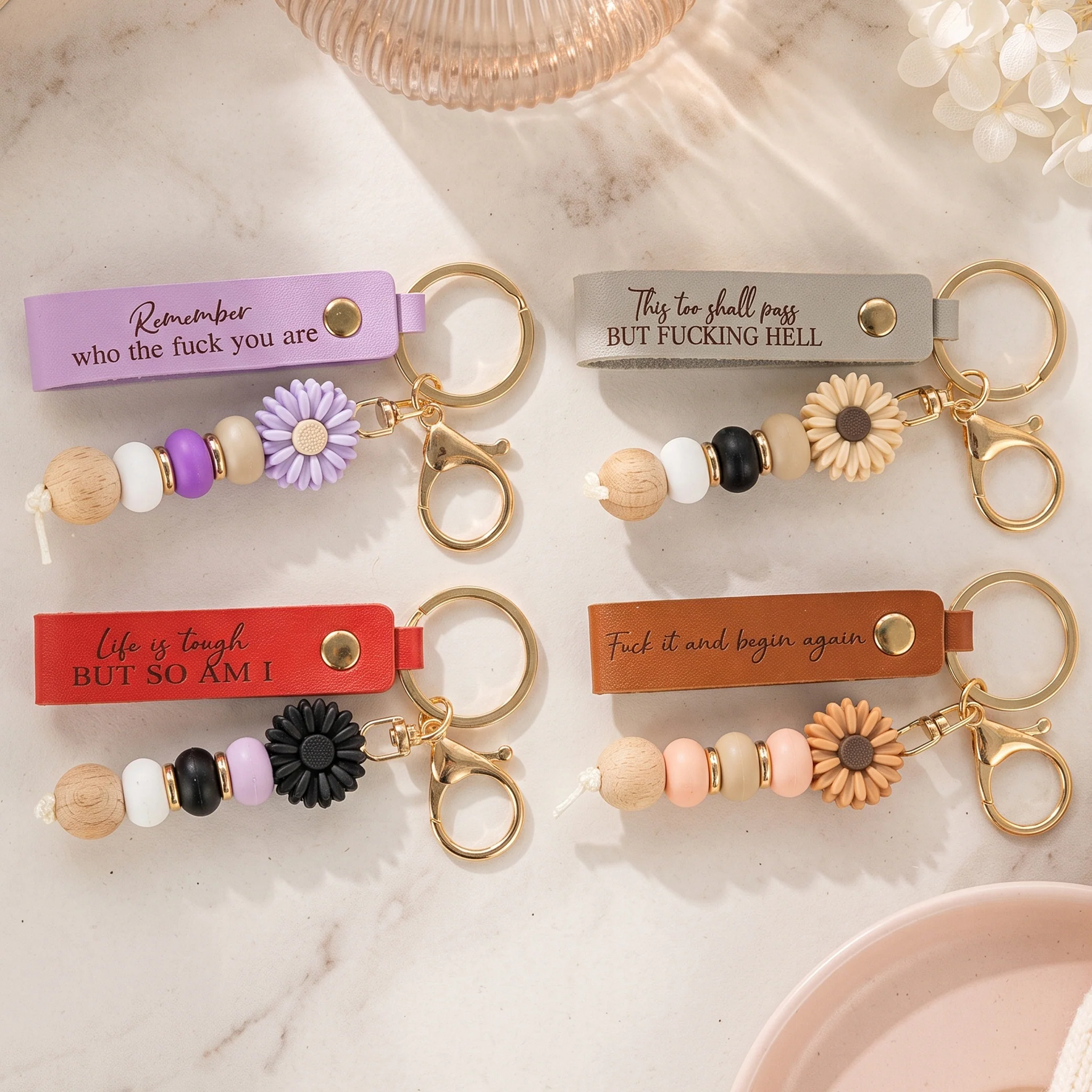 Custom Engraved Inspirational Message For Her, Daughter, Friends, Self Gift - Personalized Beaded Keychain