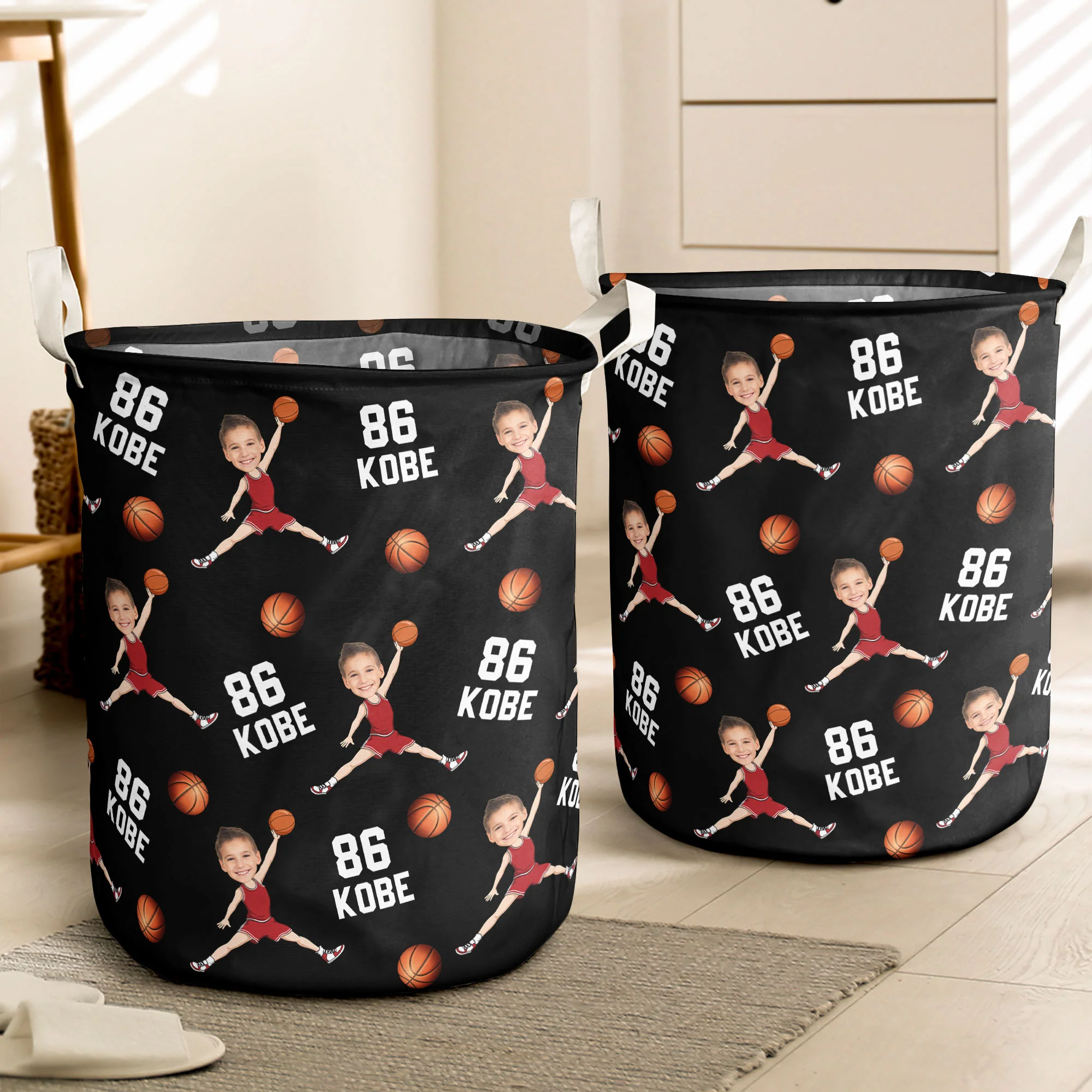 Custom Face Basketball Lovers - Personalized Photo Laundry Storage Basket - Image 4