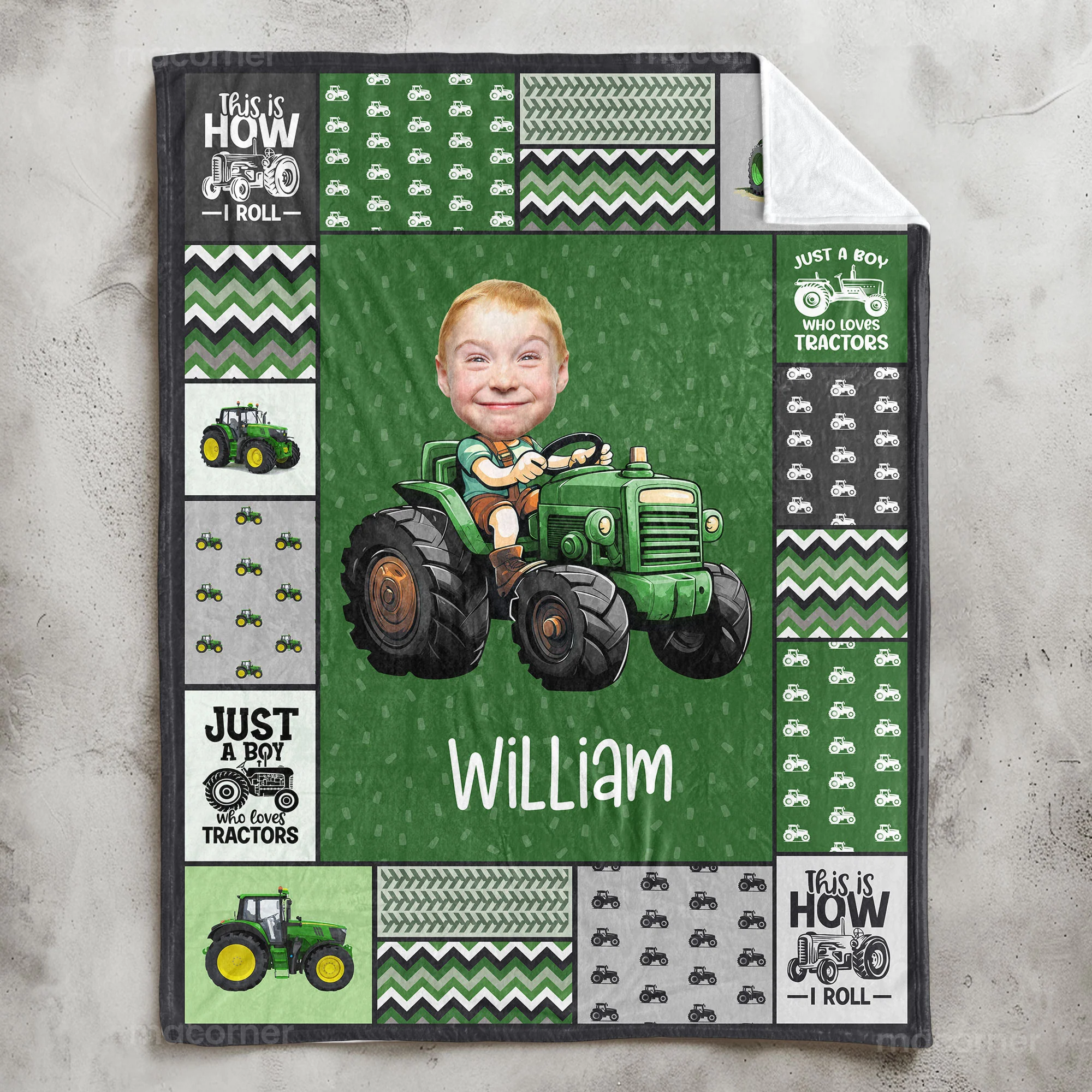 Custom Face Boy Loves Tractors - Personalized Kid Photo Blanket - Image 8