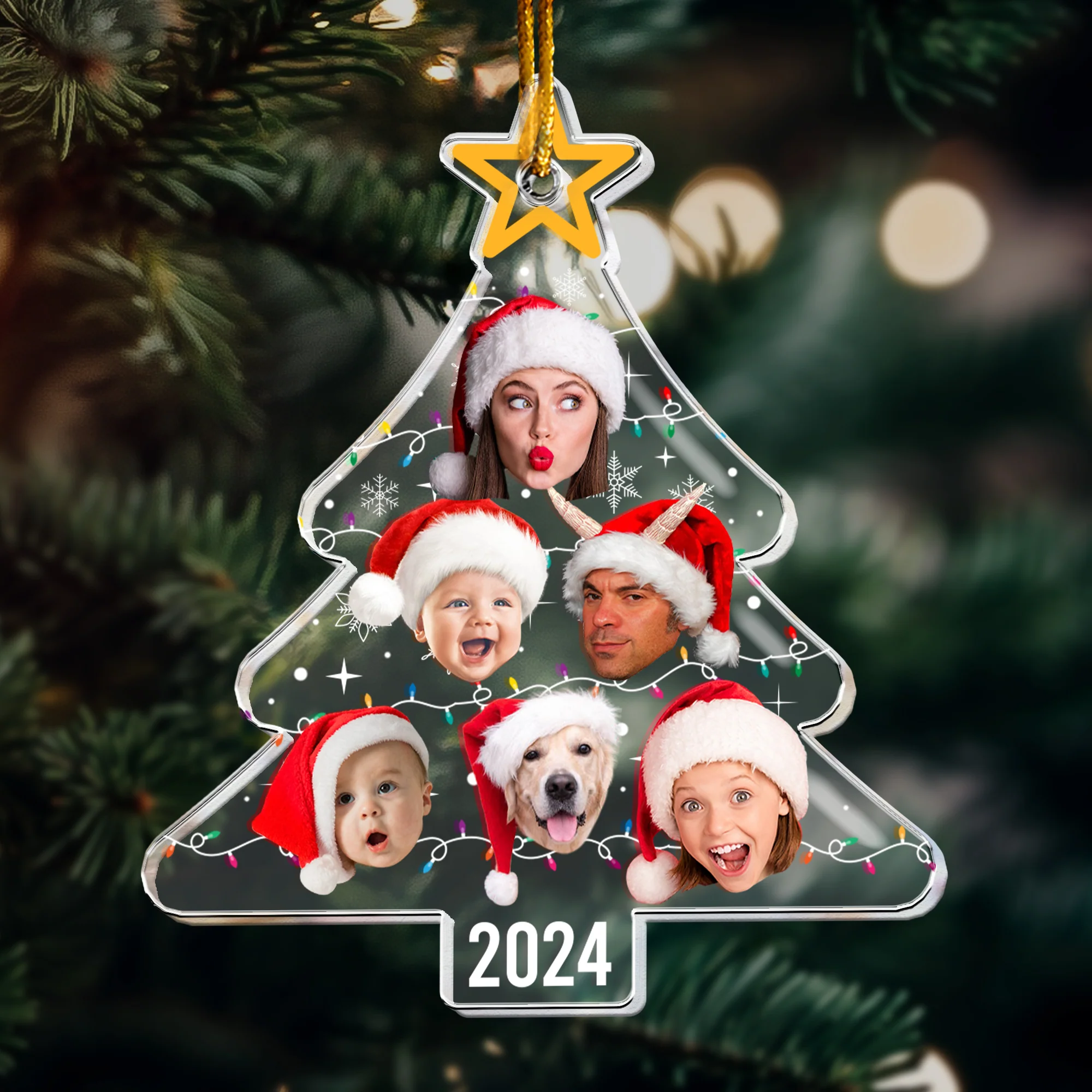 Custom Face Christmas Tree With Led Light Funny Family - Personalized Acrylic Photo Ornament - Image 2