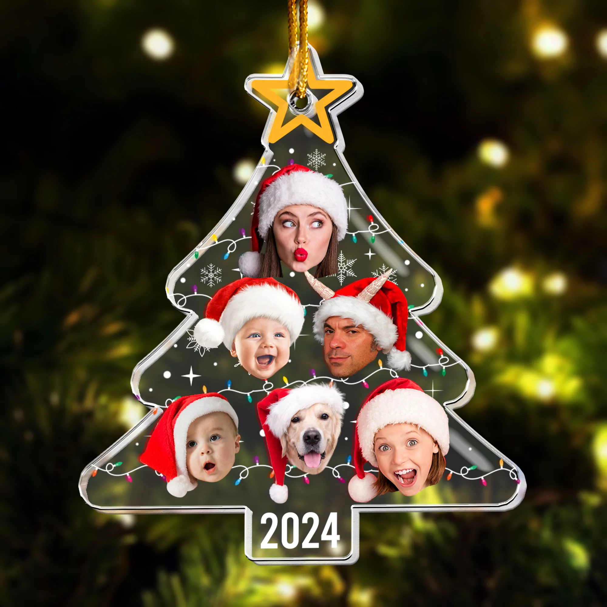 Custom Face Christmas Tree With Led Light Funny Family - Personalized Acrylic Photo Ornament - Image 5
