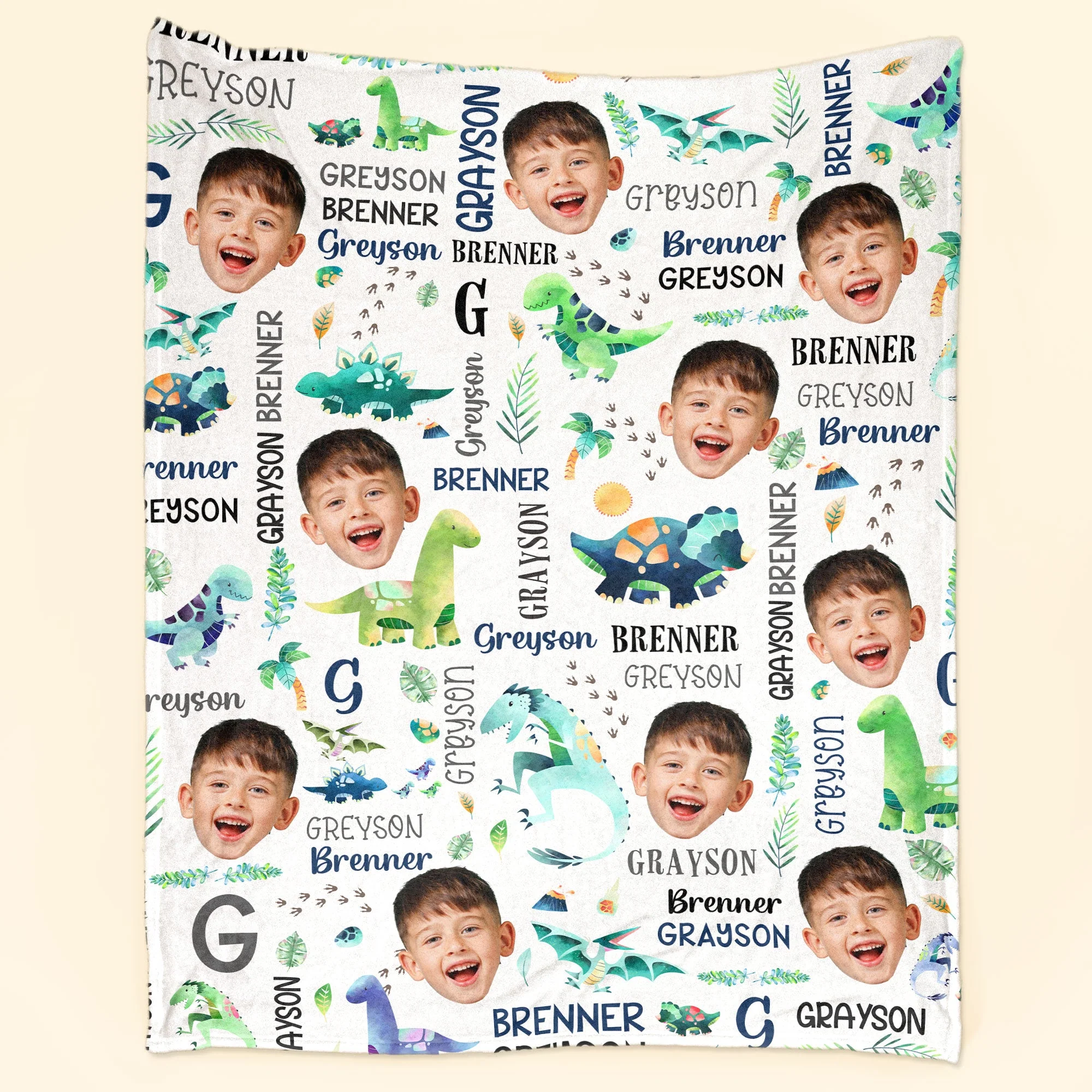 Custom Face Dinosaur Baby - Personalized Kid Photo Blanket - Image 2