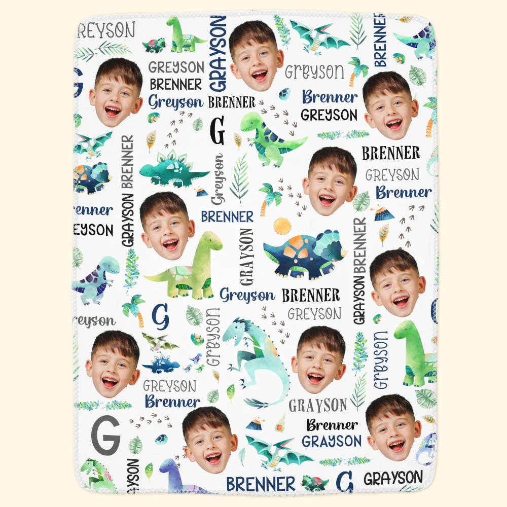 Custom Face Dinosaur Baby - Personalized Kid Photo Blanket - Image 5