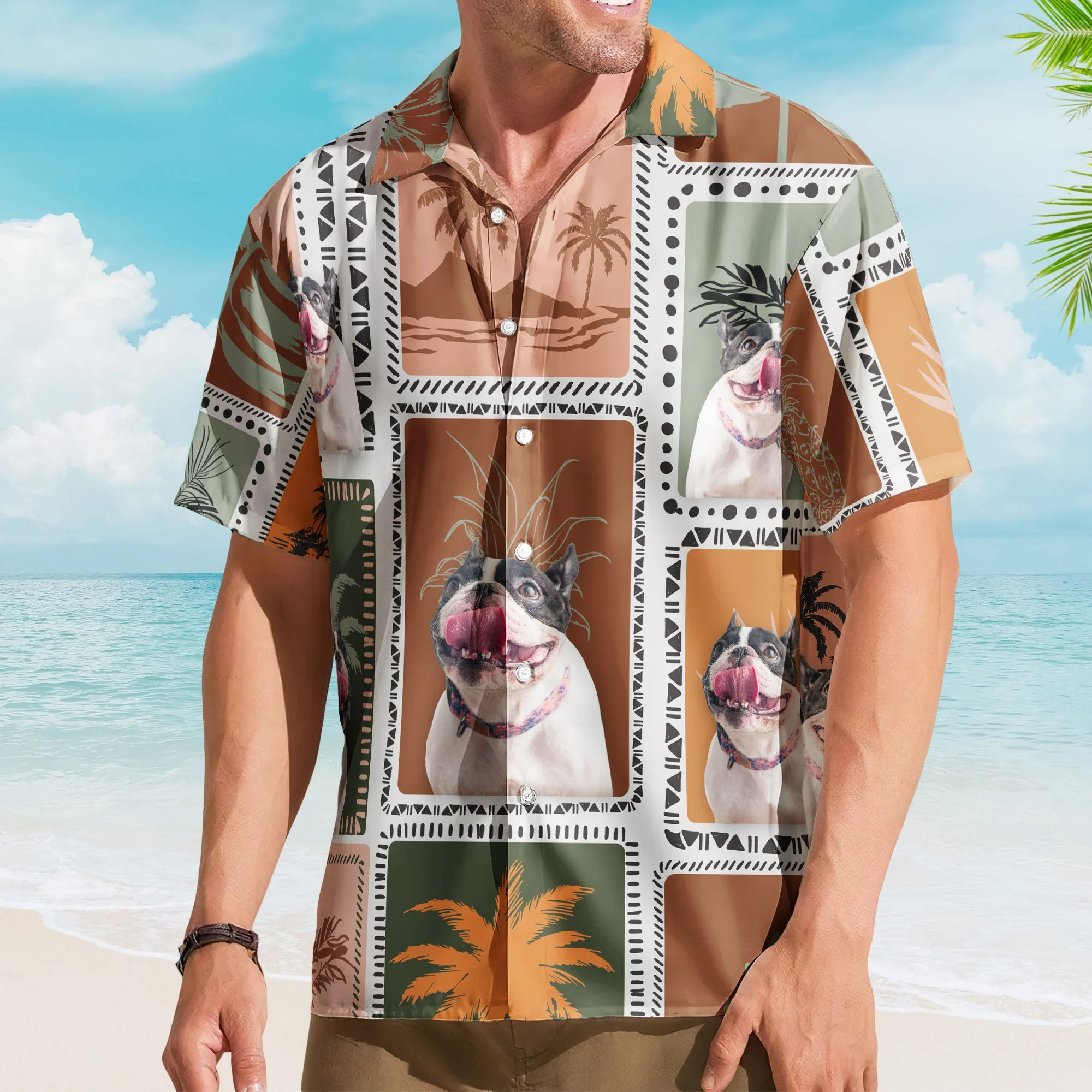 Custom Face Funny Photo Retro Tropical Palm Trees For Men, Women - Custom Photo Hawaiian Shirts - Image 2