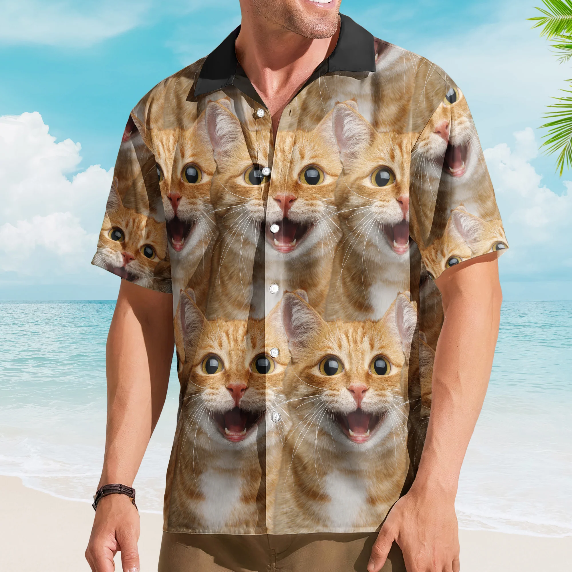 Custom Face Funny Summer For Cat Lovers - Personalized Photo Hawaiian Shirt - Image 2