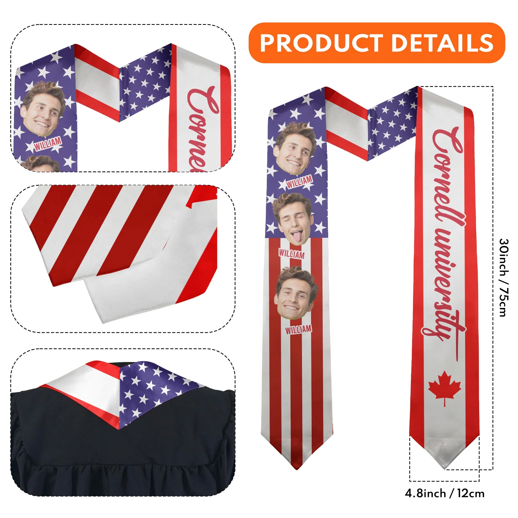 Custom Face Graduation Stole - Personalized Photo Graduation Stole - Image 4