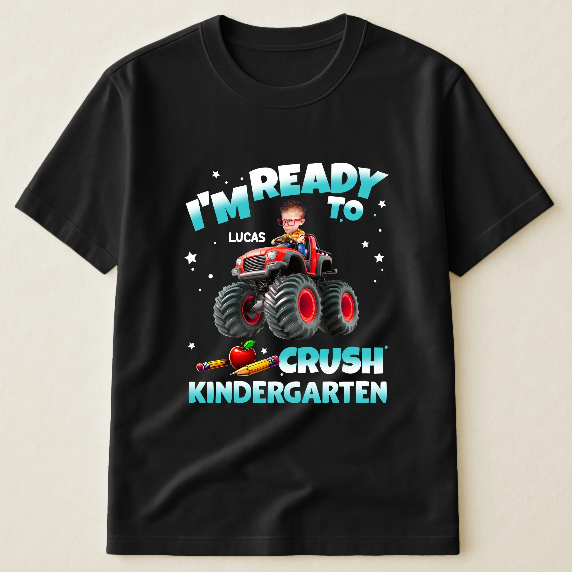 Custom Face Kid Riding Monster Truck Back To School - Personalized Shirt - Image 4