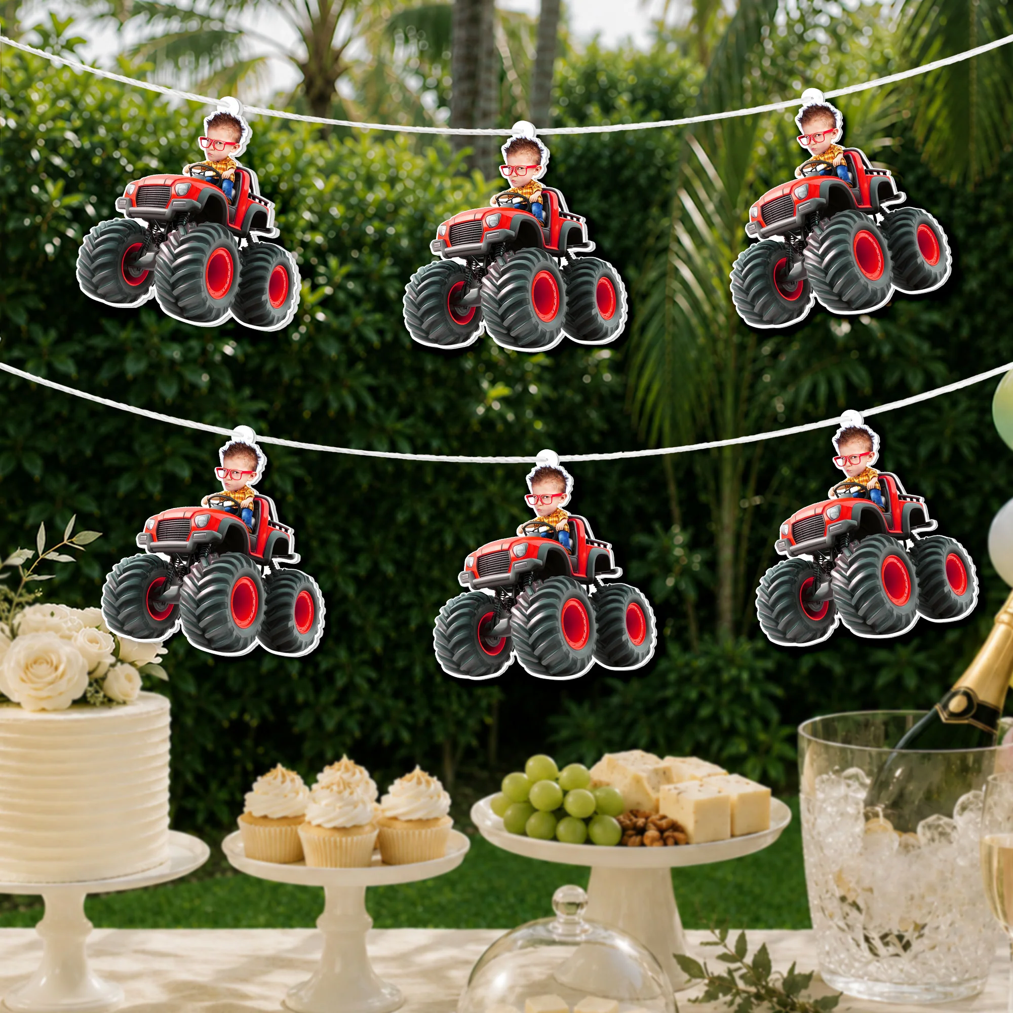Custom Face Kid Riding Monster Truck Car - Personalized Garland Banner - Image 4