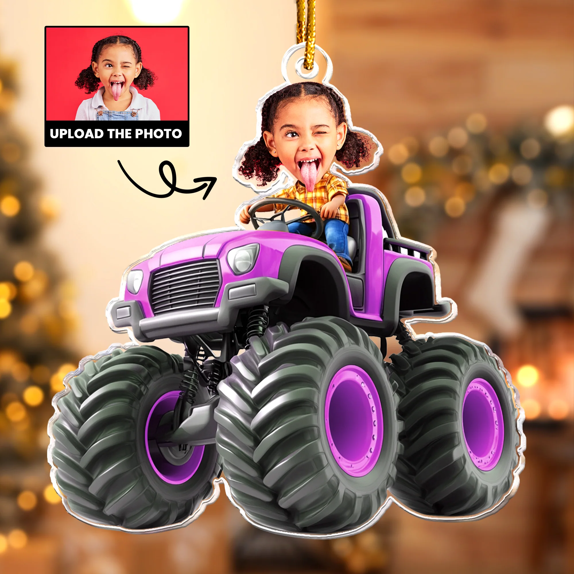 Custom Face Kid Riding Monster Truck - Gifts For Toddler, Kids - Personalized Acrylic Photo Ornament - Image 4