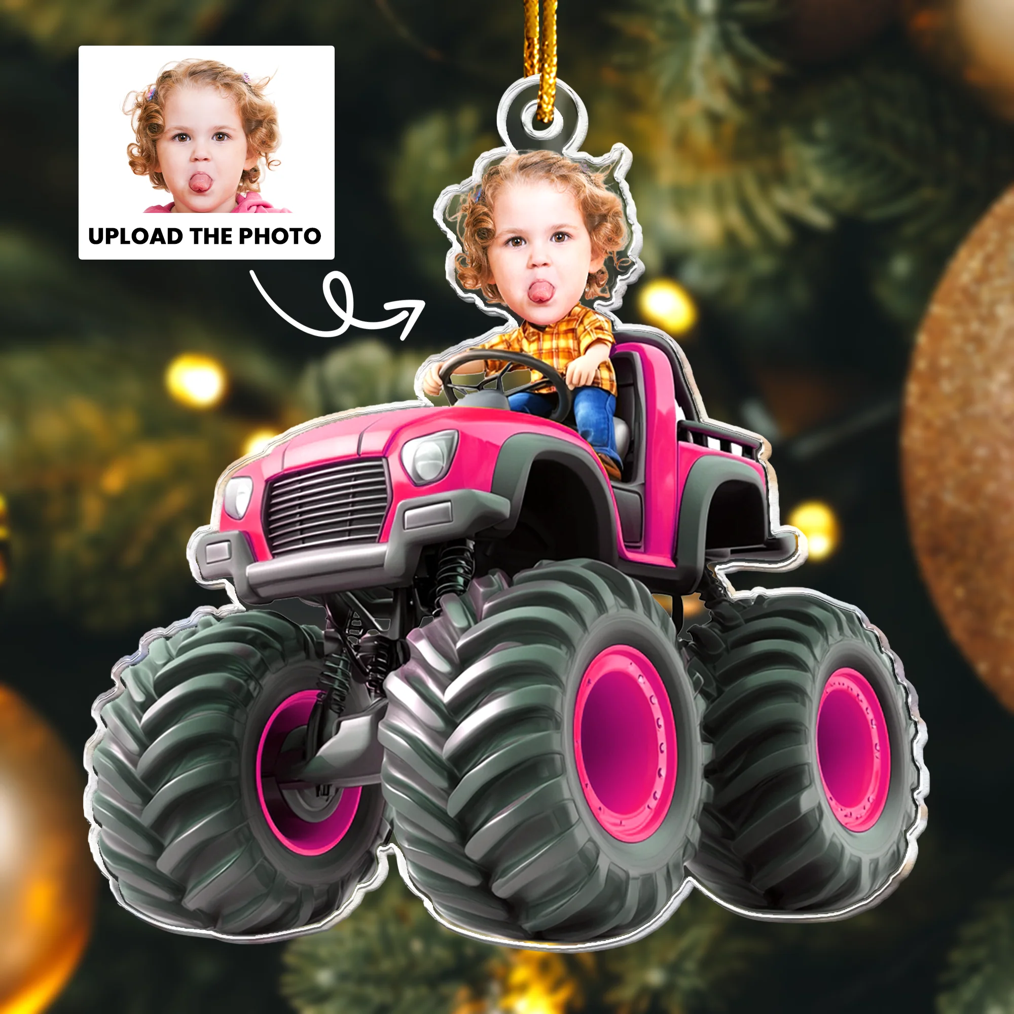 Custom Face Kid Riding Monster Truck - Gifts For Toddler, Kids - Personalized Acrylic Photo Ornament - Image 5