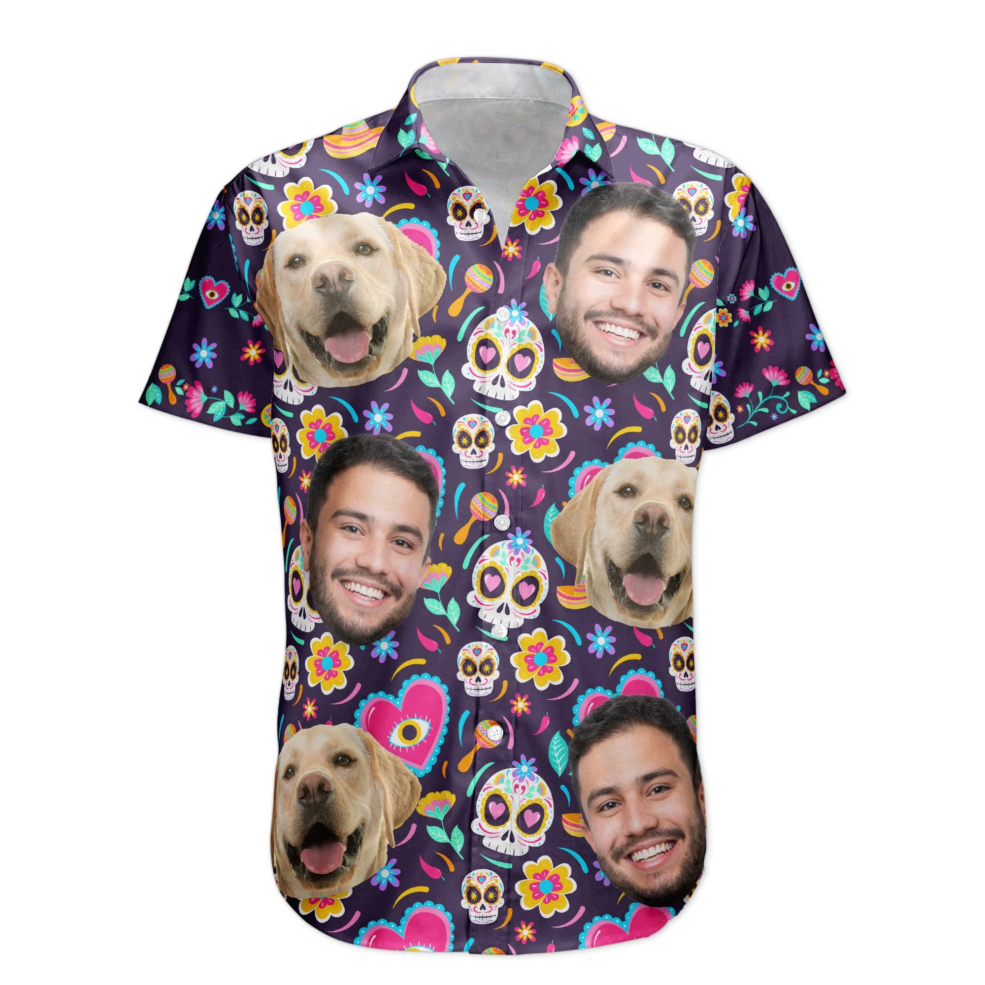 Custom Face Photo Mexican Hawaiian Shirt Skull Pattern - Custom Photo Hawaiian Shirts - Image 6