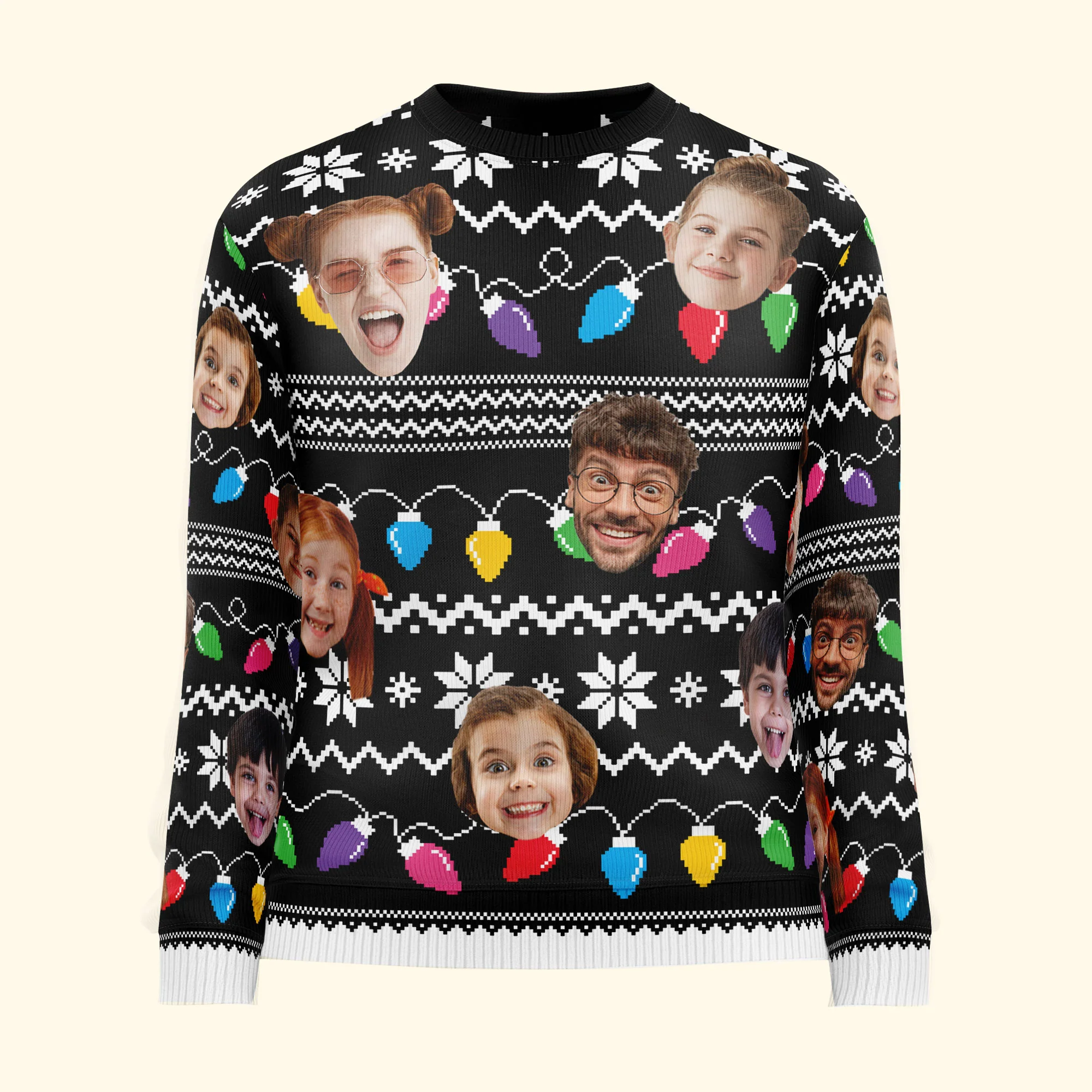 Custom Faces Funny Christmas Lights For Men, Women - Personalized Ugly Sweater - Image 4