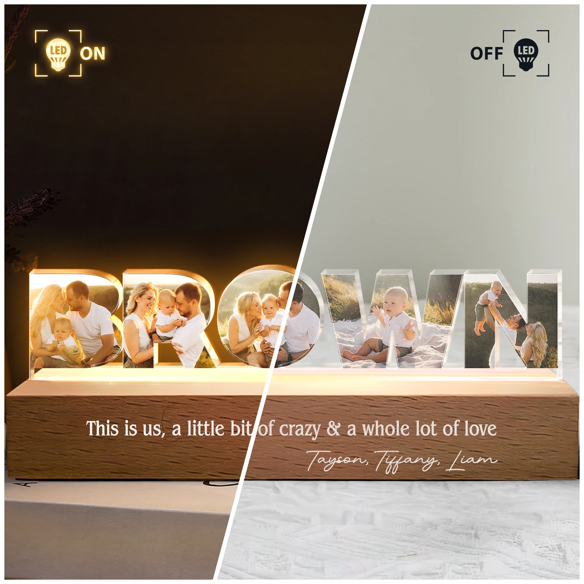 Custom Family Name Photo Collage - Personalized Photo LED Night Light - Image 4