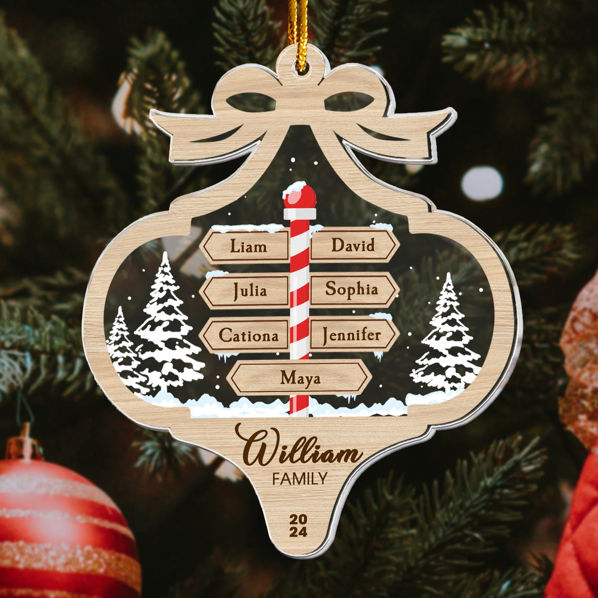 Custom Family Name With Christmas Direction Post Signs - Personalized Acrylic Ornament - Image 3