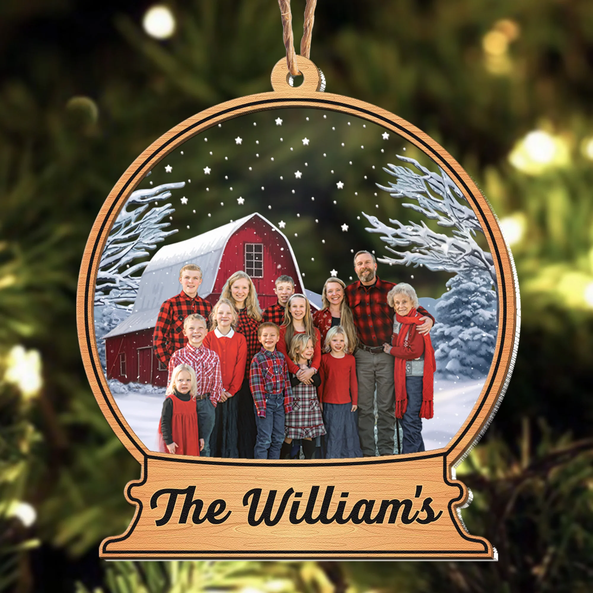 Custom Family Names Farmhouse - Personalized Photo Wood And Acrylic Ornament - Image 2