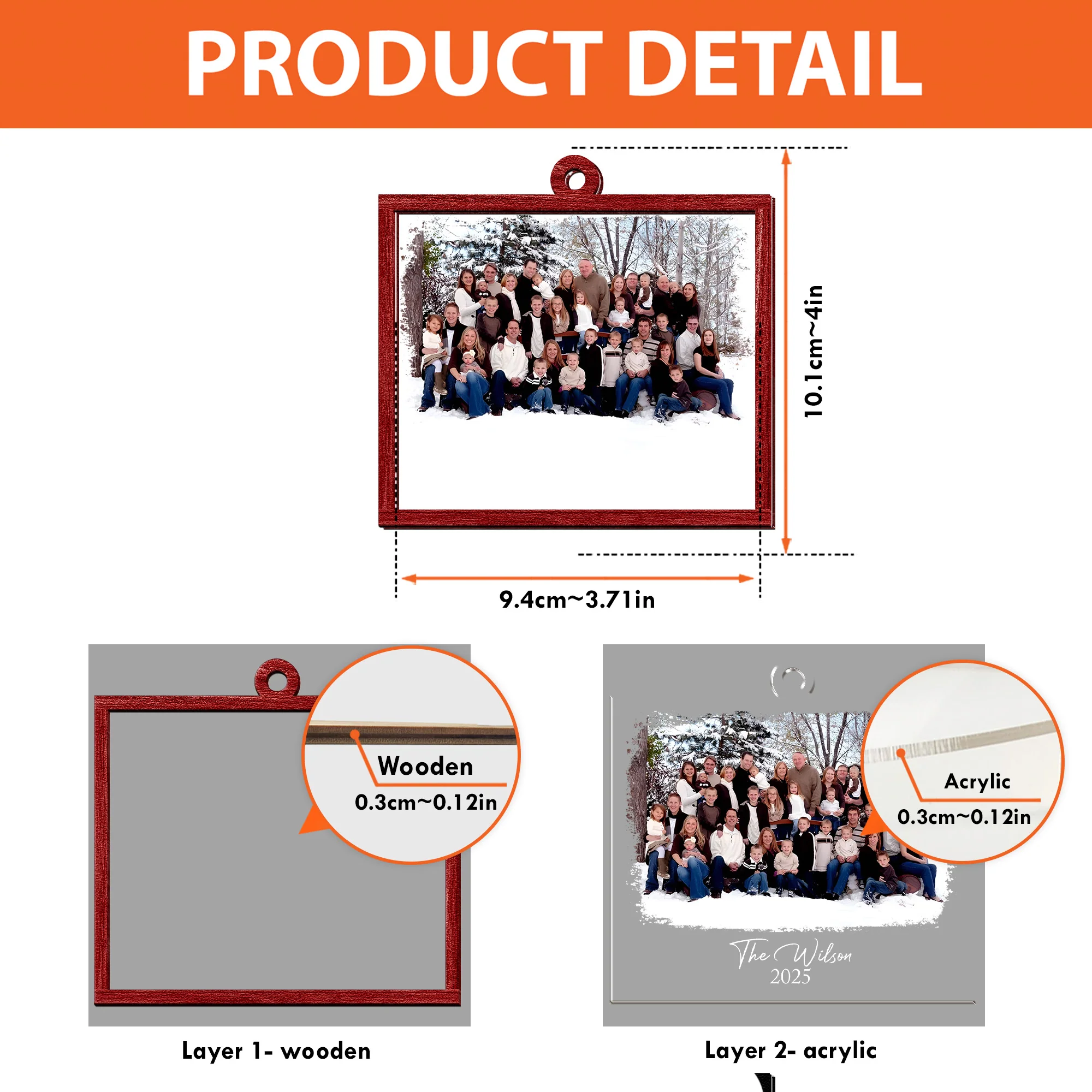 Custom Family Photo Frame For Family, Friends, Grandparents - Personalized Wood And Acrylic Photo Ornament - Image 5