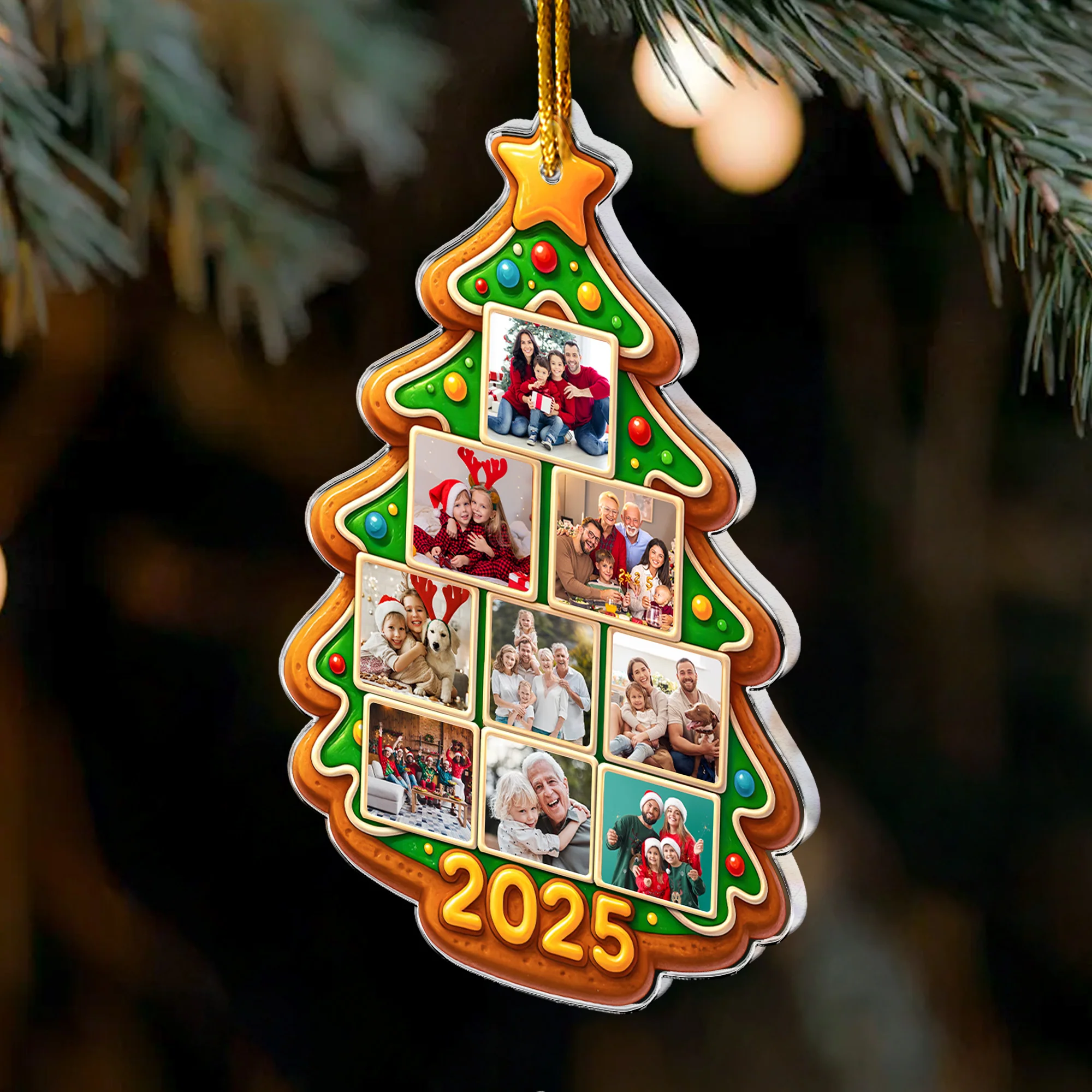 Custom Family Photo Ornament Gingerbread Christmas Tree Cookie - Personalized Acrylic Photo Ornament - Image 4