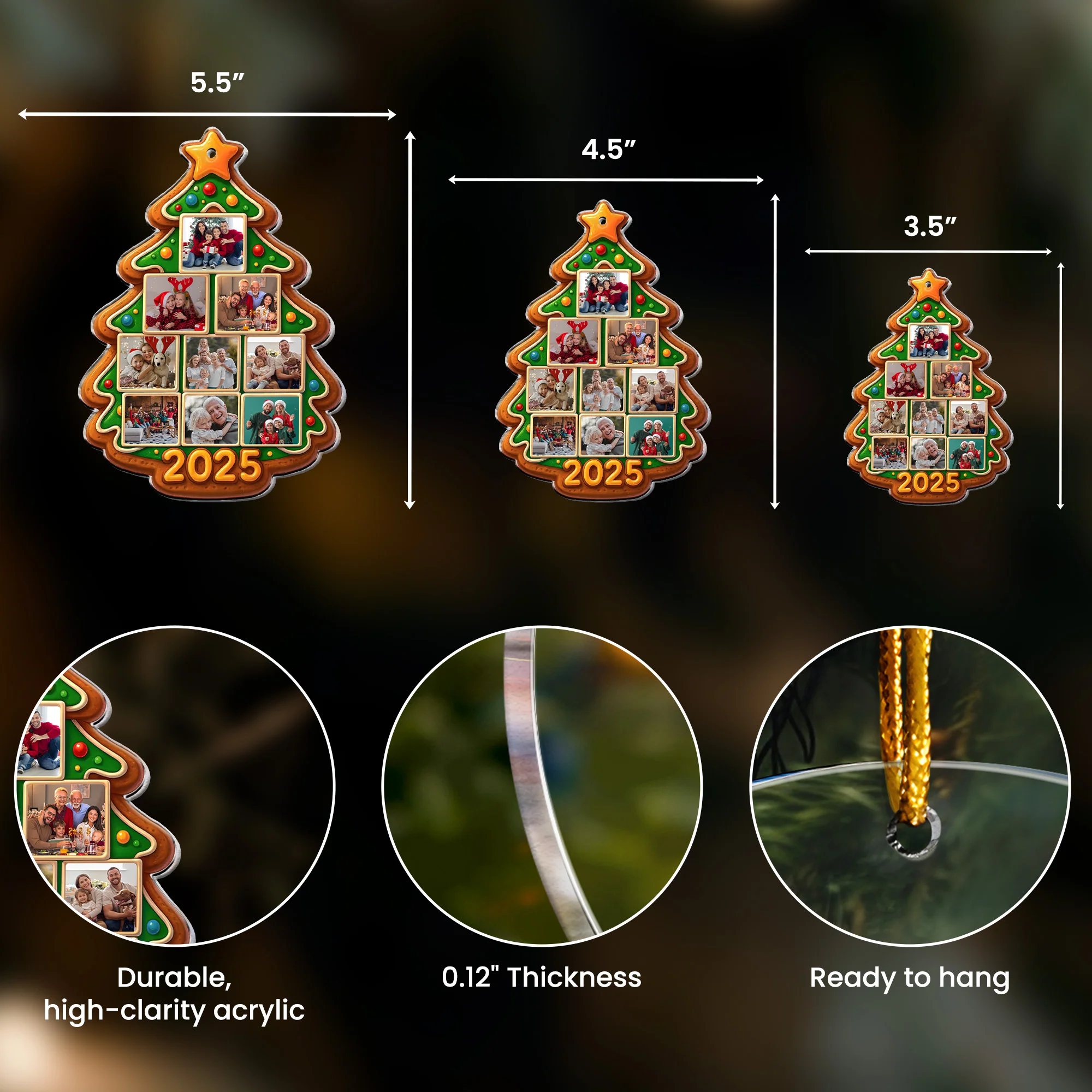 Custom Family Photo Ornament Gingerbread Christmas Tree Cookie - Personalized Acrylic Photo Ornament - Image 5