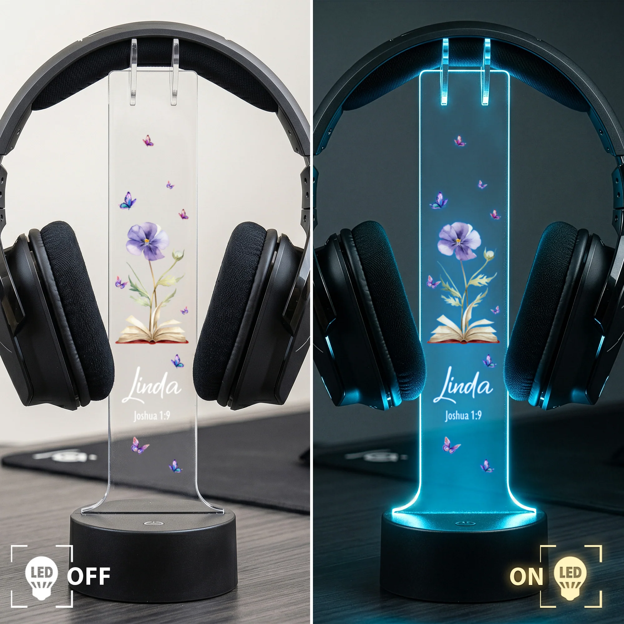 Custom Favorite Bible Verse References With Birth Flower - Personalized Headphone Stand - Image 3