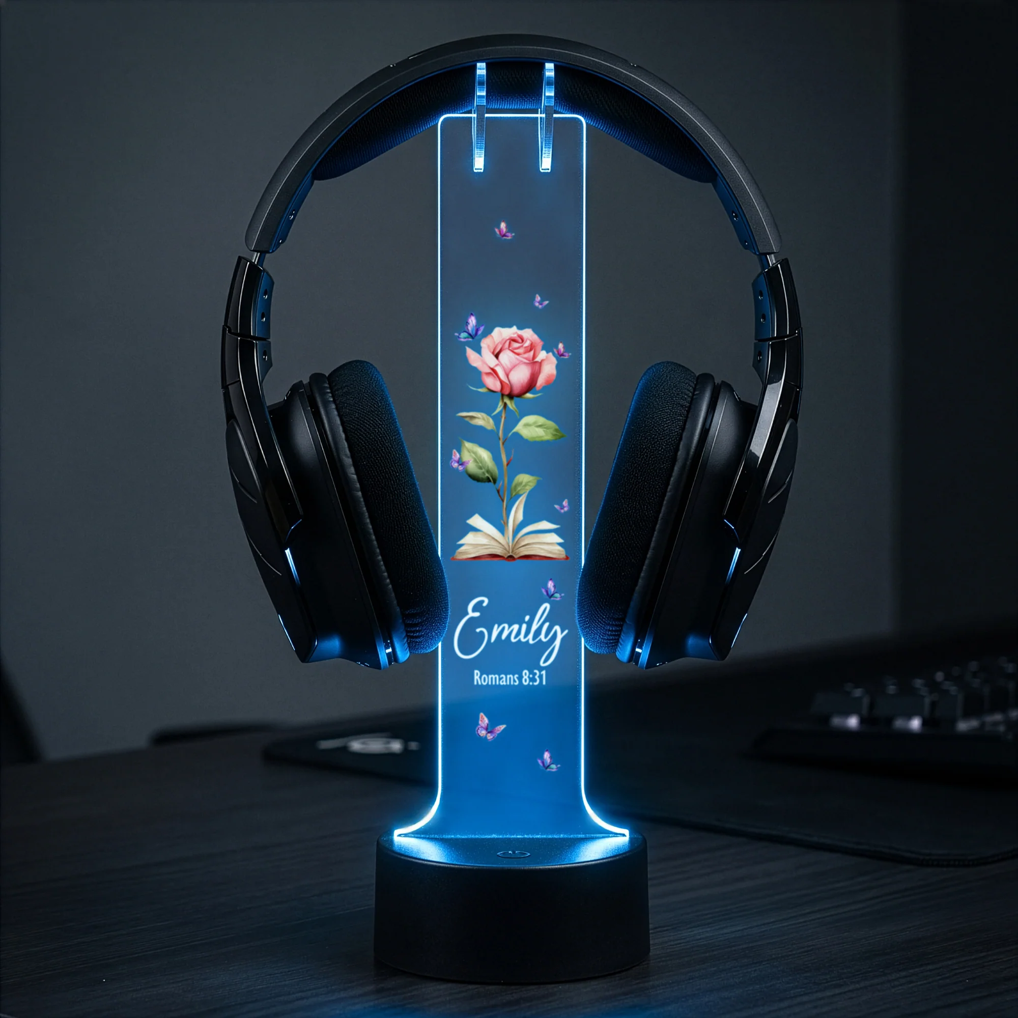 Custom Favorite Bible Verse References With Birth Flower - Personalized Headphone Stand - Image 9