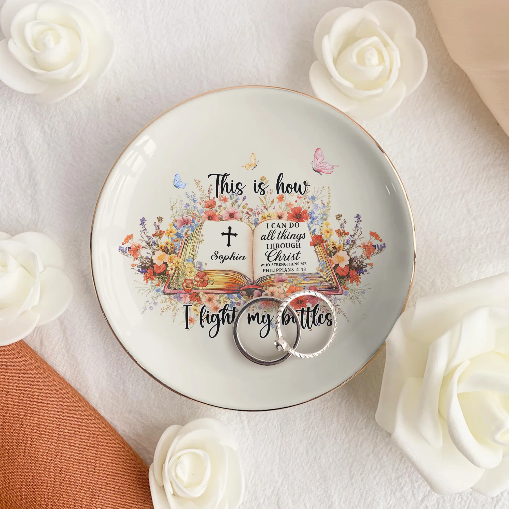 Custom Favorite Bible Verse This Is How I Fight My Battles - Personalized Jewelry Dish - Image 6