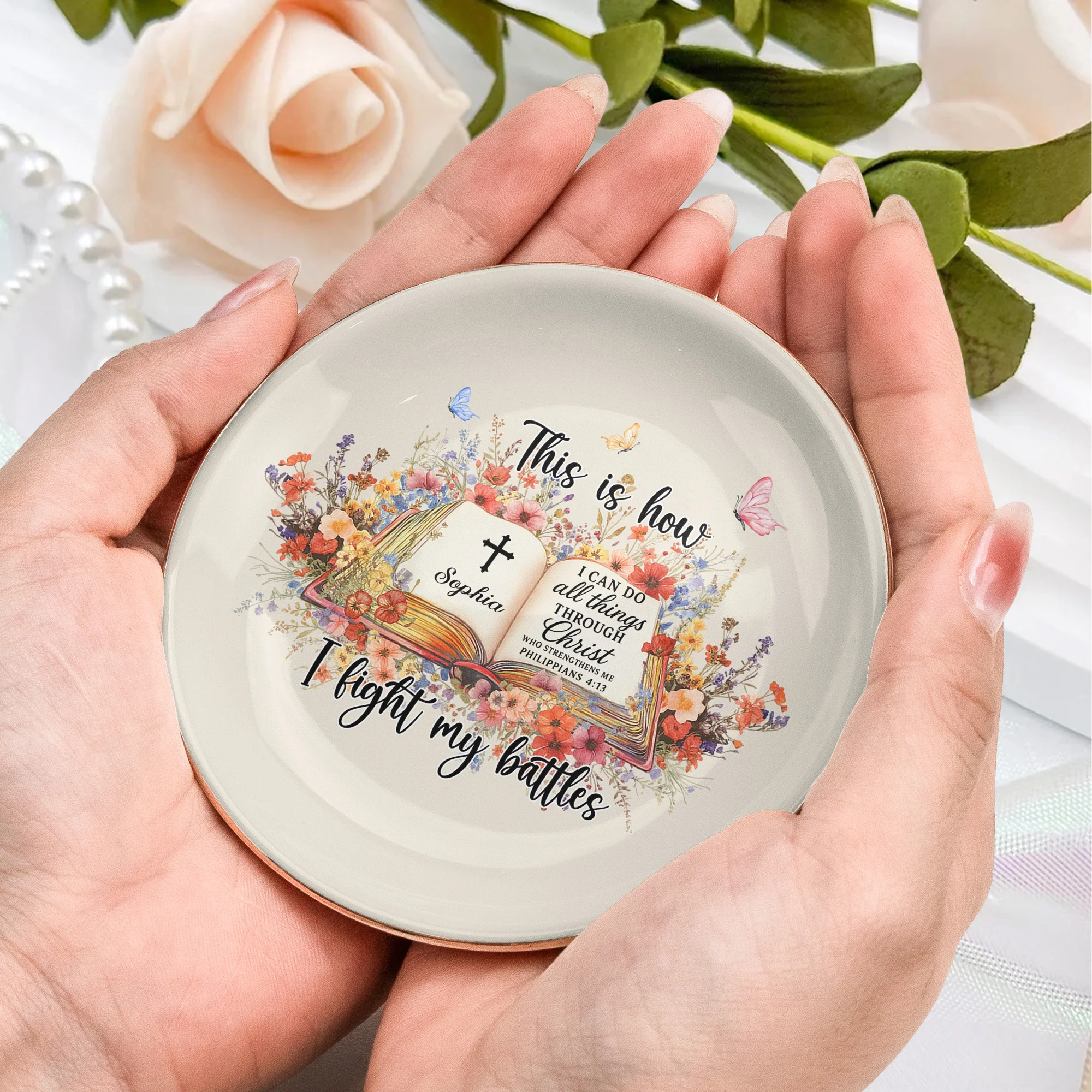 Custom Favorite Bible Verse This Is How I Fight My Battles - Personalized Jewelry Dish - Image 7