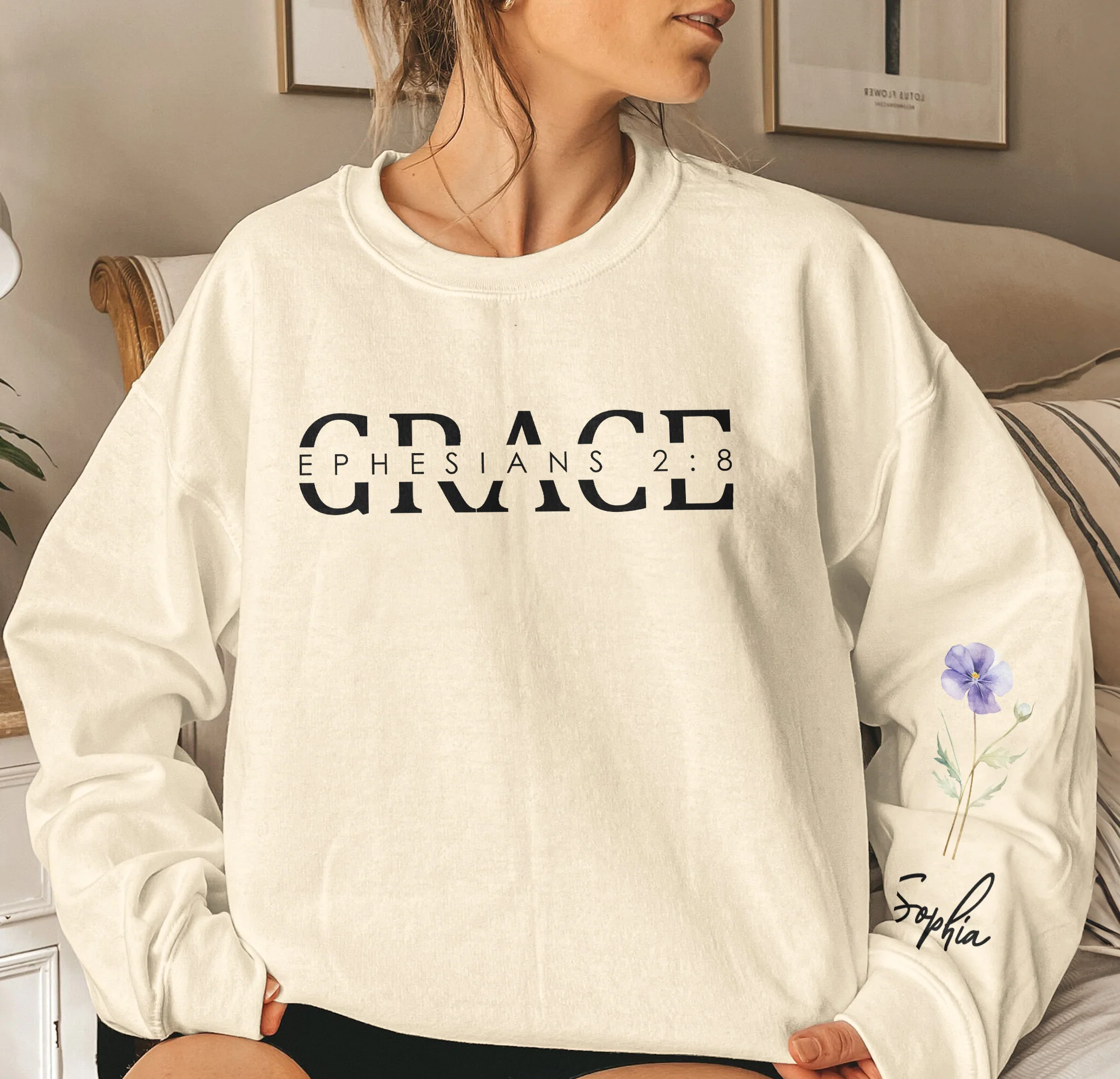 Custom Favorite Bible Verse With Birth Flower - Personalized Sweatshirt - Image 4