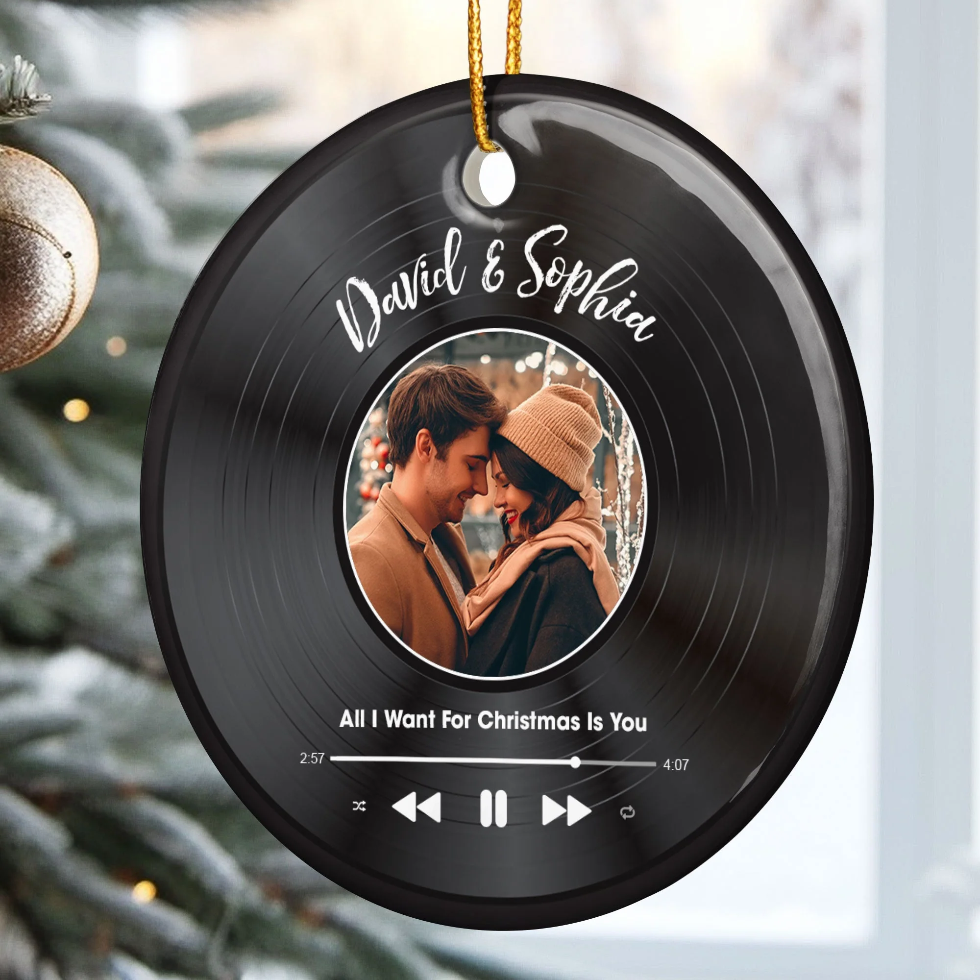 Custom Favorite Song - Personalized Photo Ceramic Ornament - Image 4