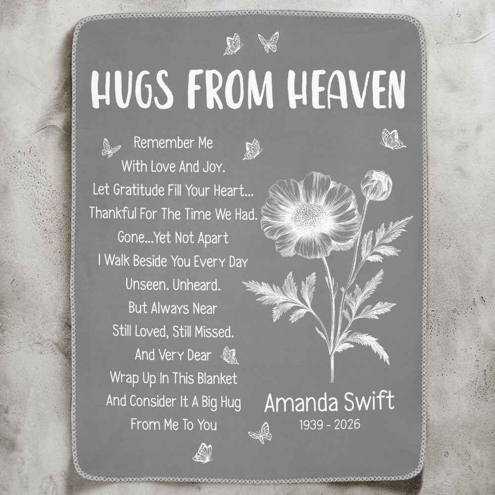 Custom Flower Hugs From Heaven Remember Me With Love And Joy - Personalized Blanket - Image 2