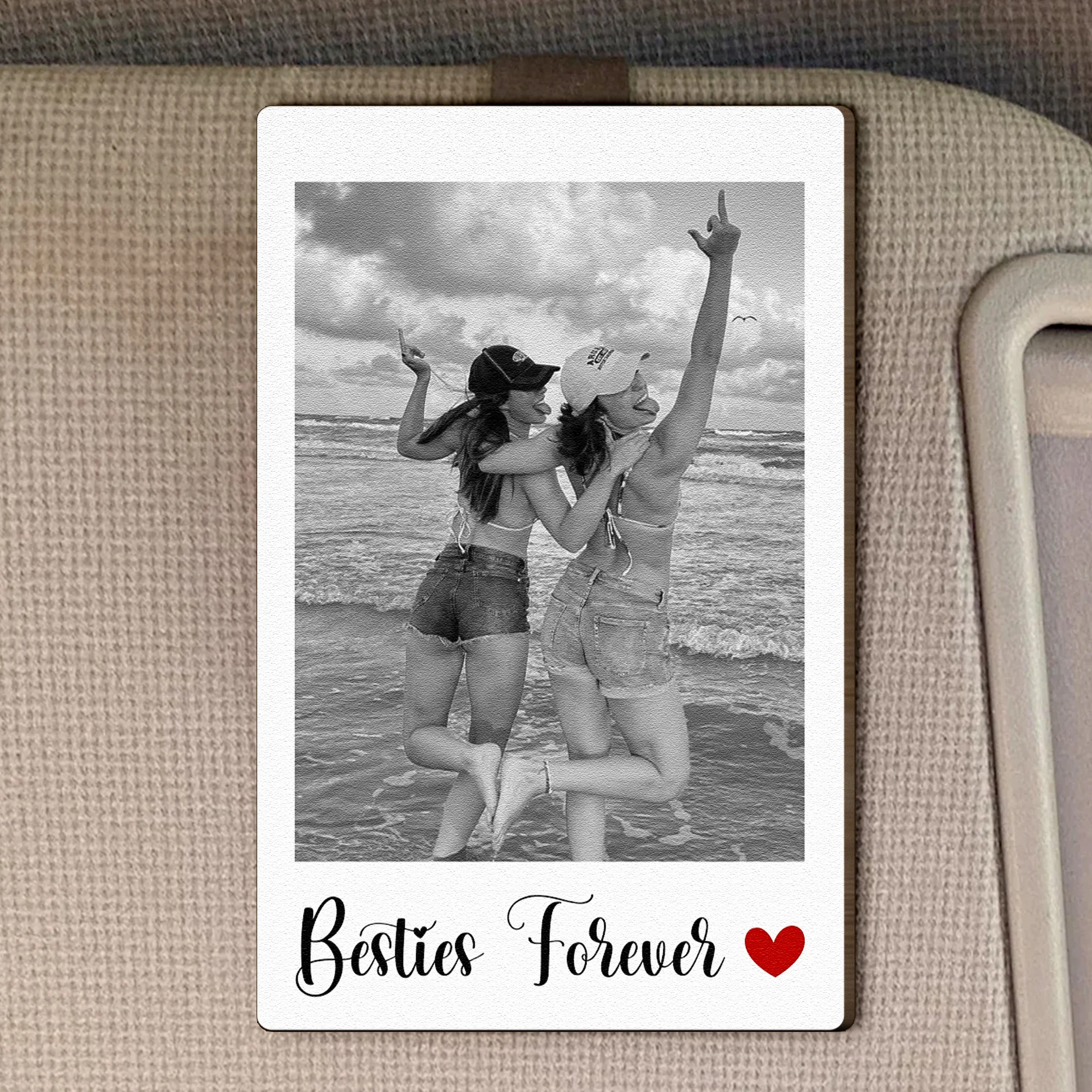 Custom Friendship Polaroid Photo & Message For Besties, Friends - Personalized Wooden Photo Car Visor Clip - Image 2