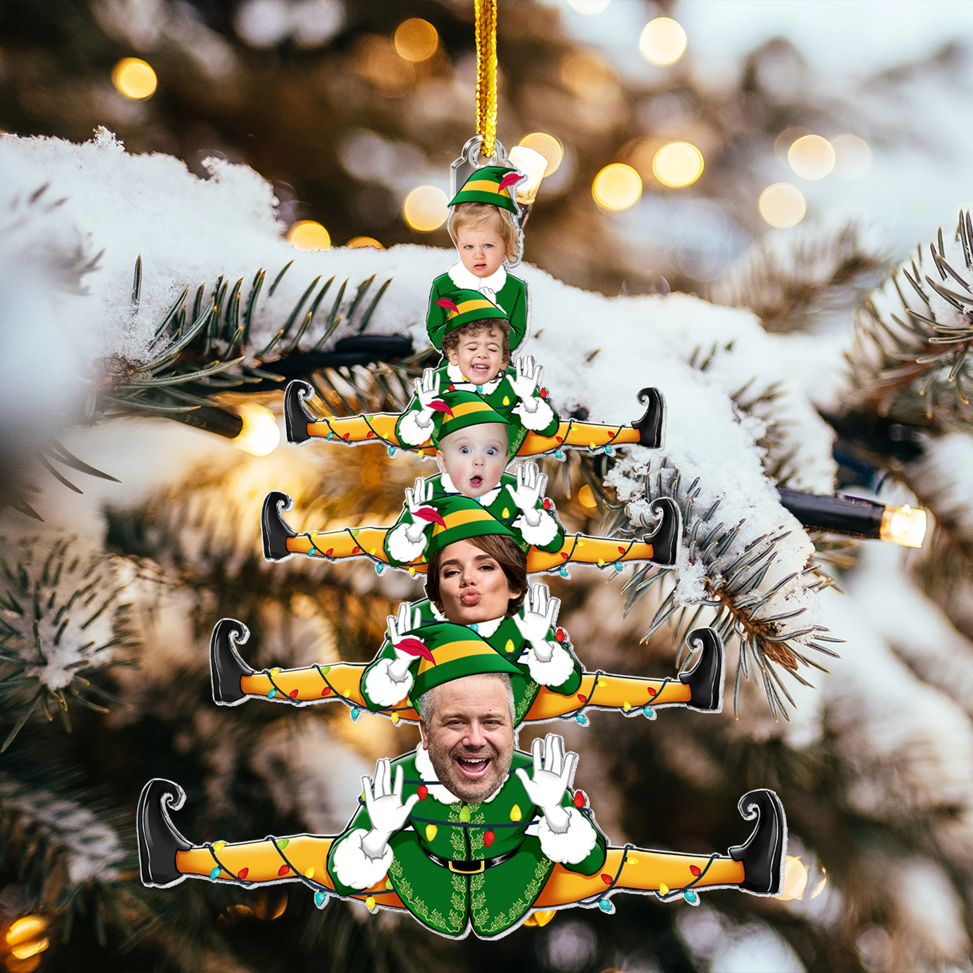 Custom Funny Elf Family Christmas Tree - Personalized Acrylic Photo Ornament - Image 6
