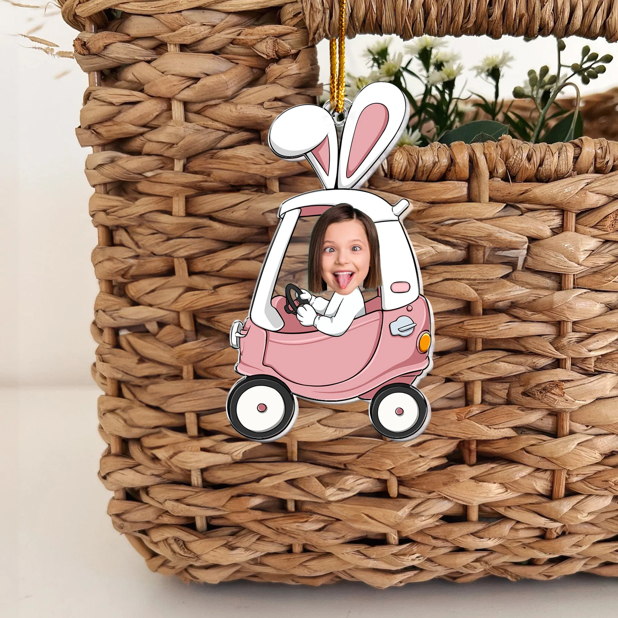 Custom Funny Face Bunny Easter Car Gift - Personalized Photo Easter Ornament - Image 2