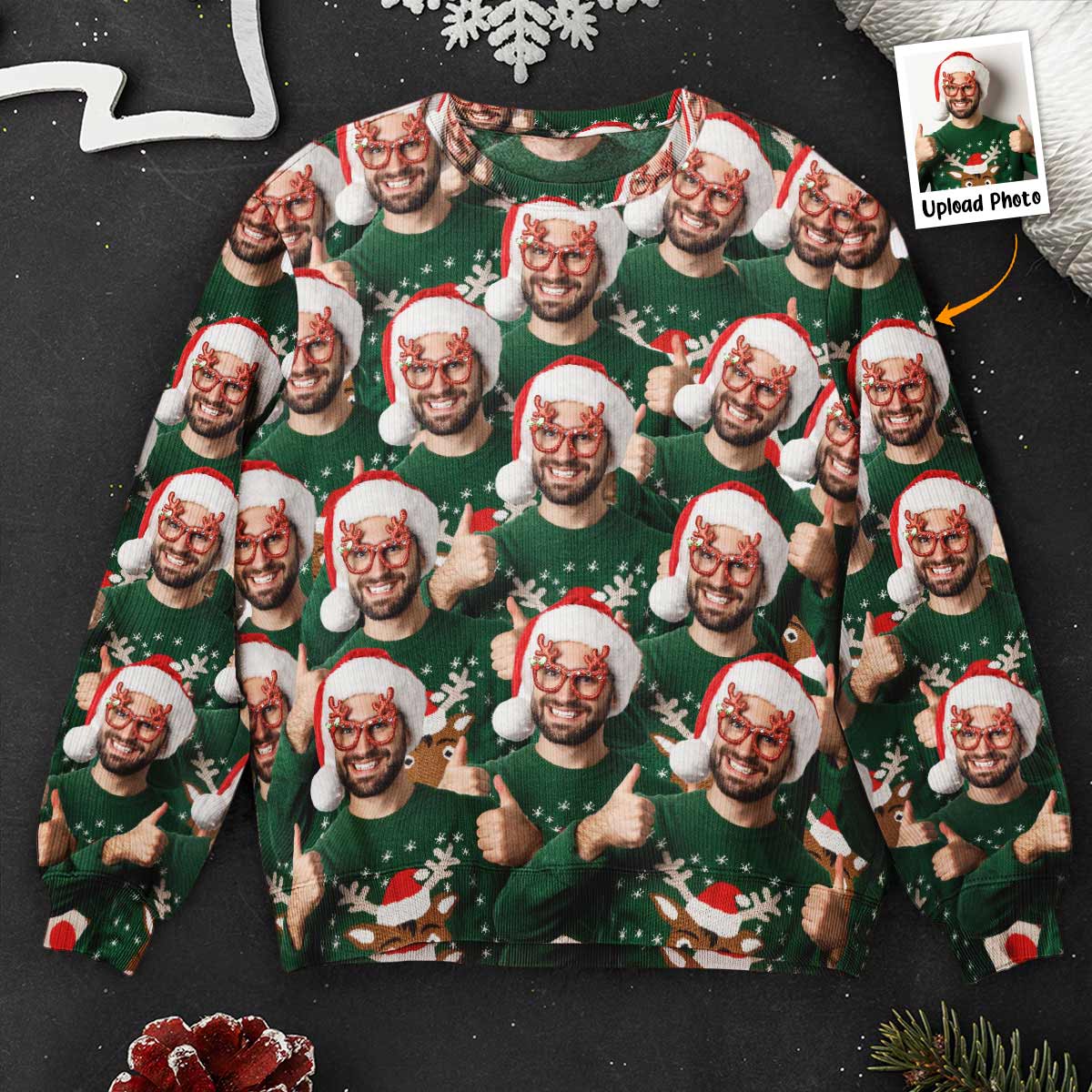Custom Funny Face Christmas Time - Personalized Photo Ugly Sweater - Image 2