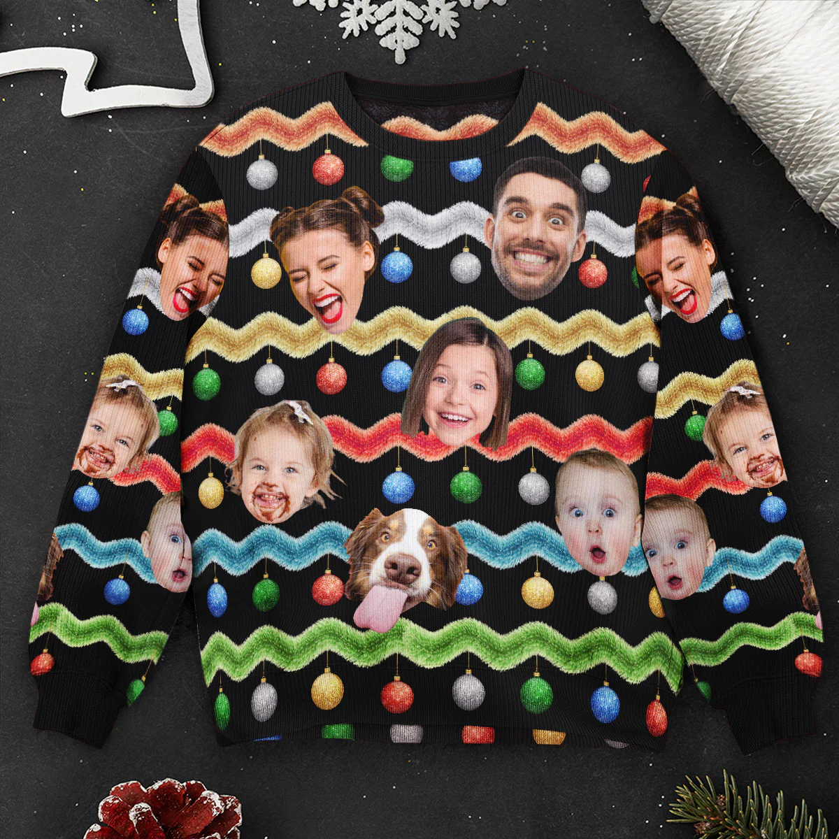 Custom Funny Face Silly Tinsel Xmas Party - Personalized Photo Ugly Sweater - Image 2