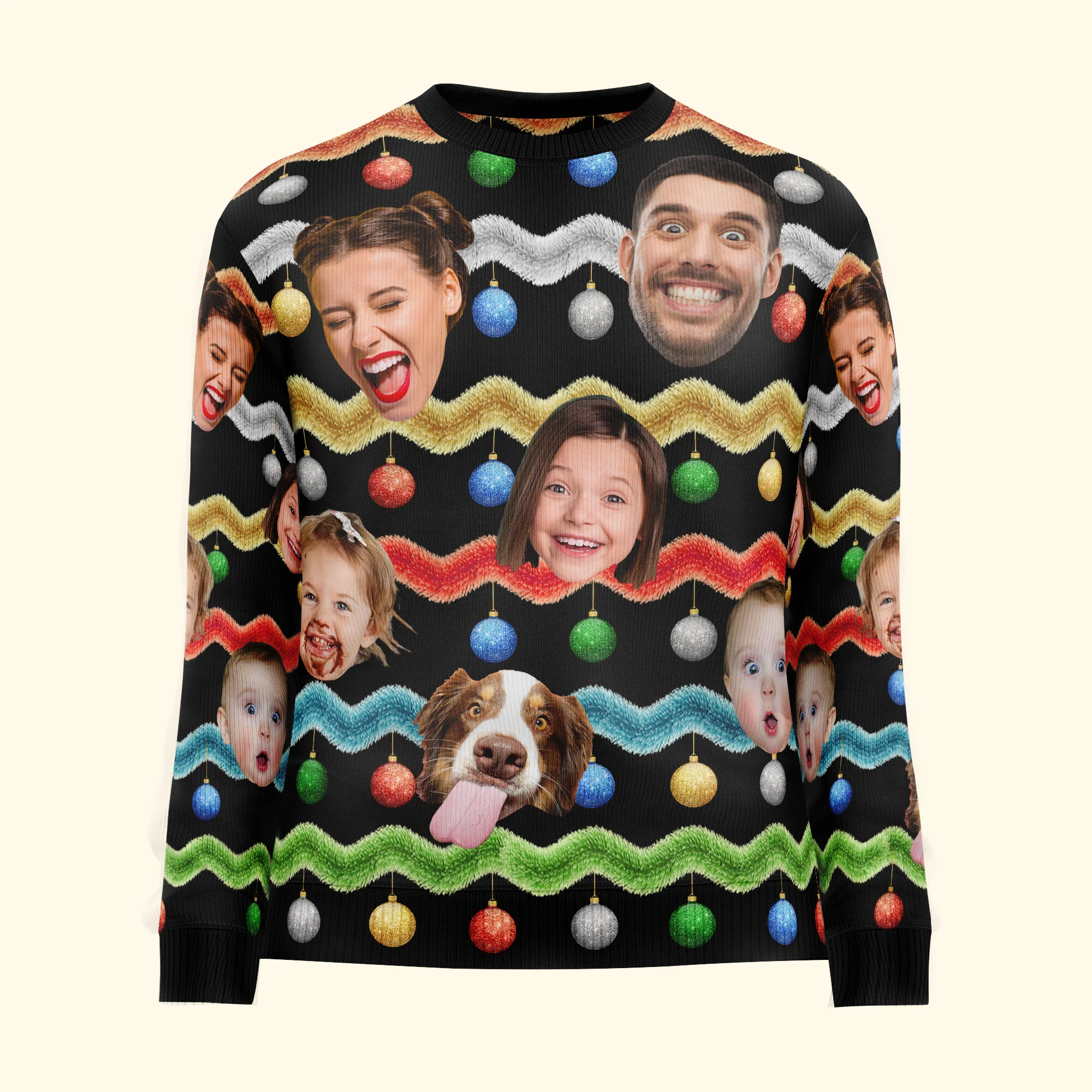 Custom Funny Face Silly Tinsel Xmas Party - Personalized Photo Ugly Sweater - Image 4