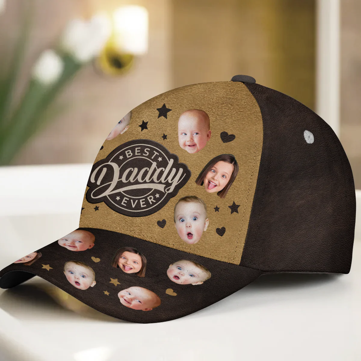Custom Funny Kid Faces Best Dad Ever - Personalized Photo Classic Cap - Image 5