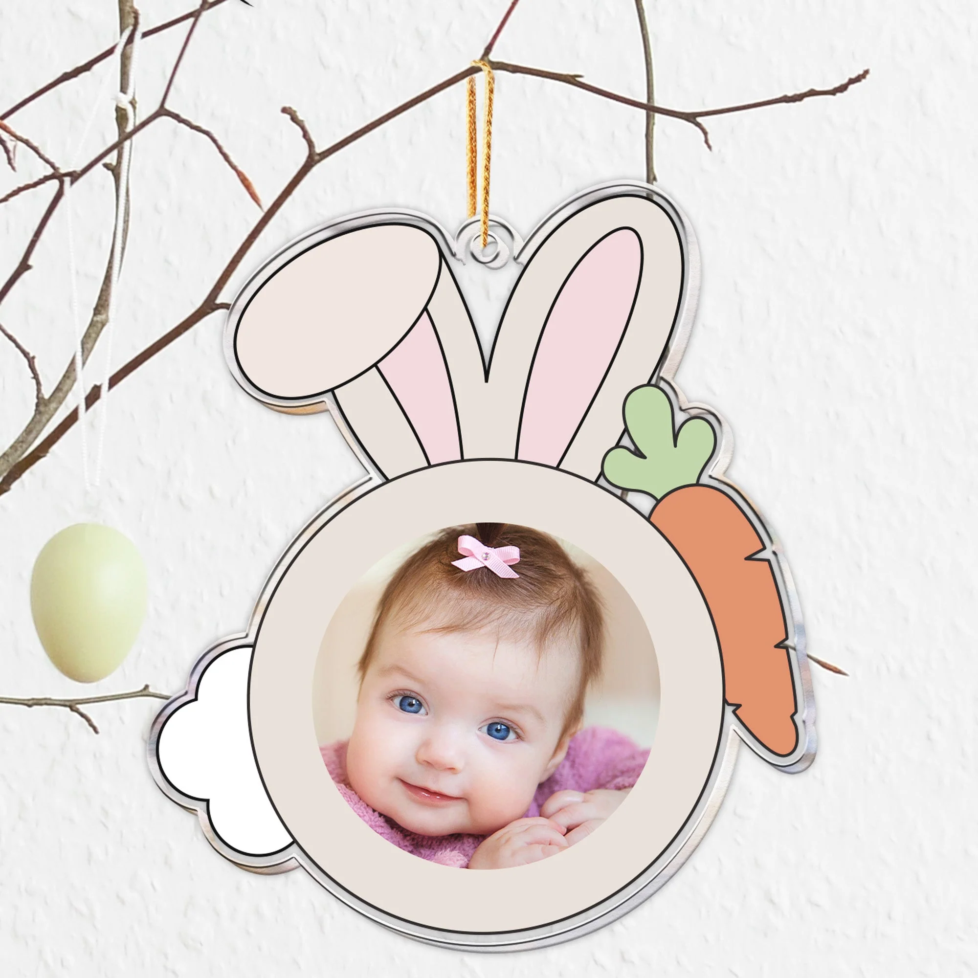 Custom Funny Rabbit Face For Kid Family Easter - Personalized Photo Easter Ornament - Image 2