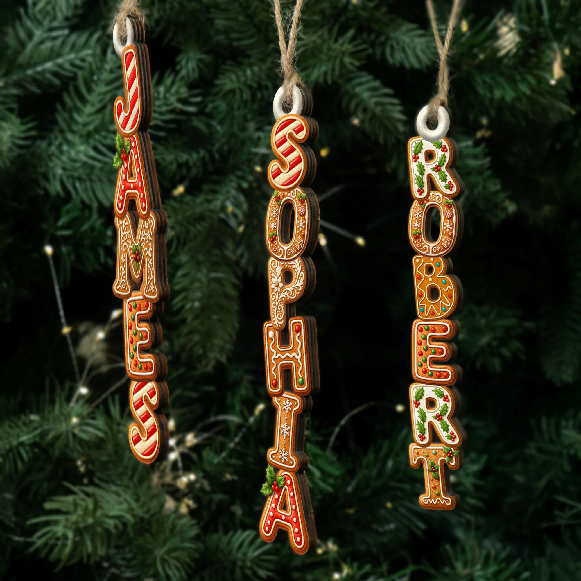 Custom Gingerbread Letter With Name For Family, Kids - Personalized Family Wooden Ornament, Christmas Stocking Tag, Name Ornament - Image 3