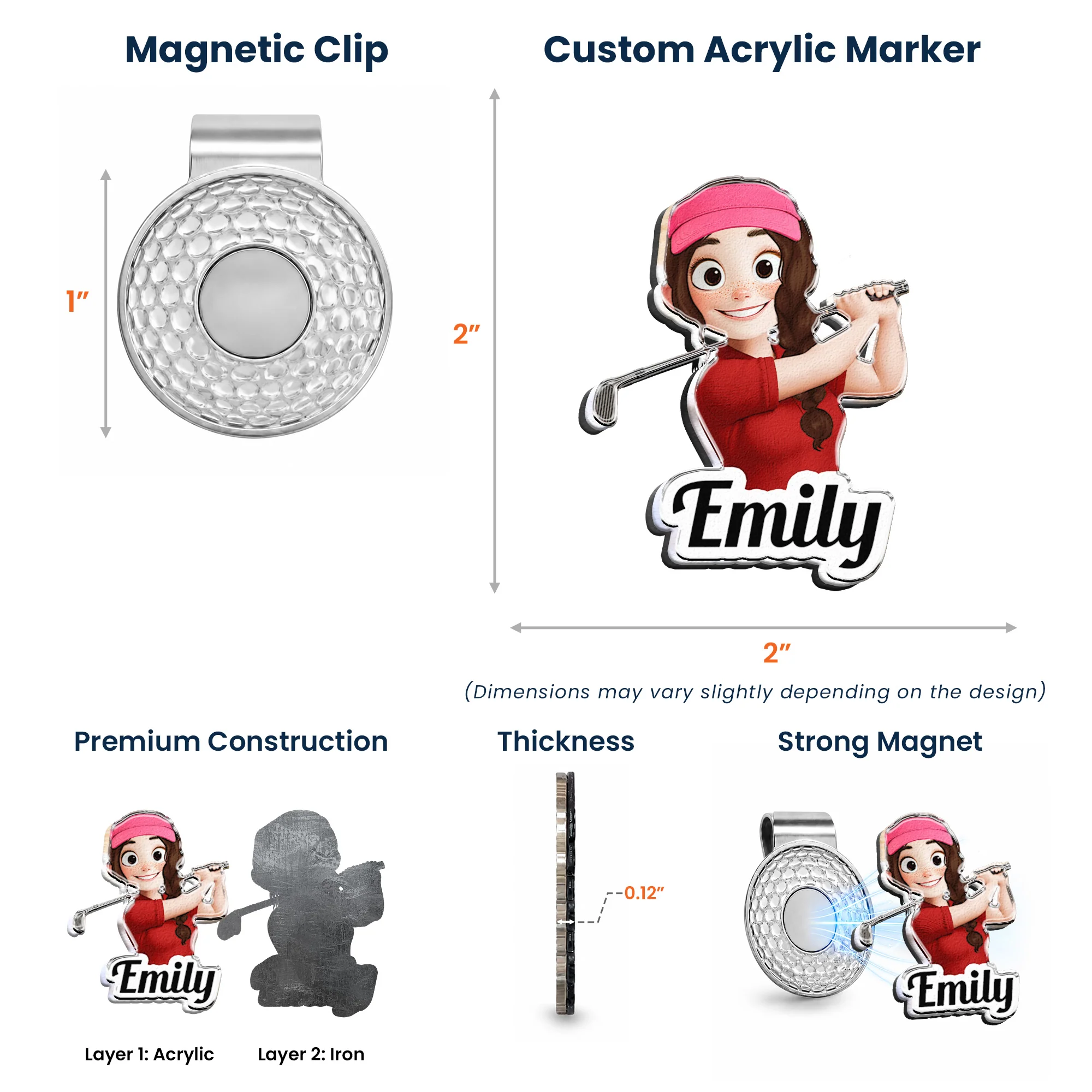Custom Golf Character, Name And Face Gift For Golf Players, Golf Lover - Personalized Golf Ball Marker - Image 5