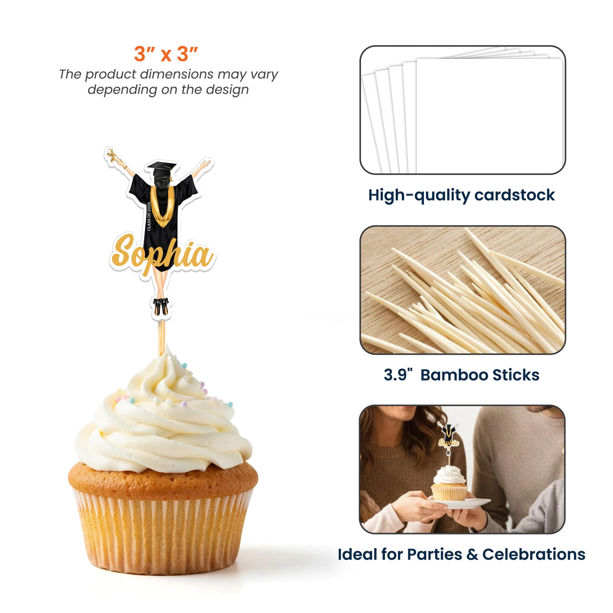 Custom Graduation - Personalized Cupcake Toppers - Image 4