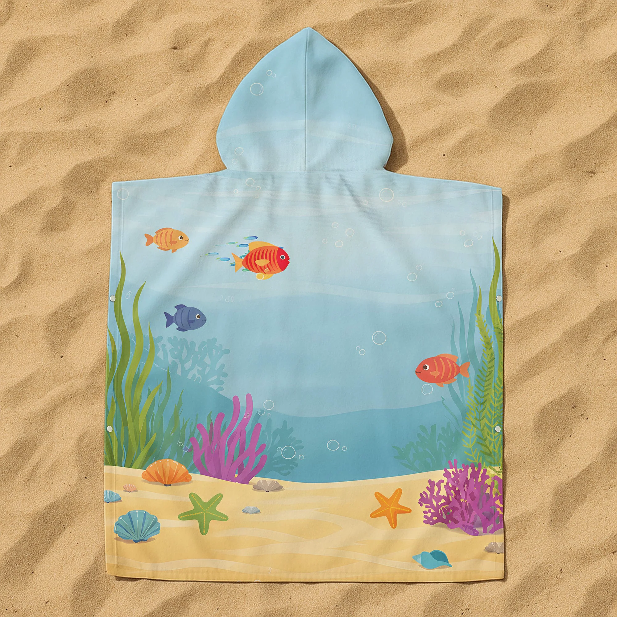 Custom Initial Name Sea Animals - Personalized Kids Hooded Towel - Image 5