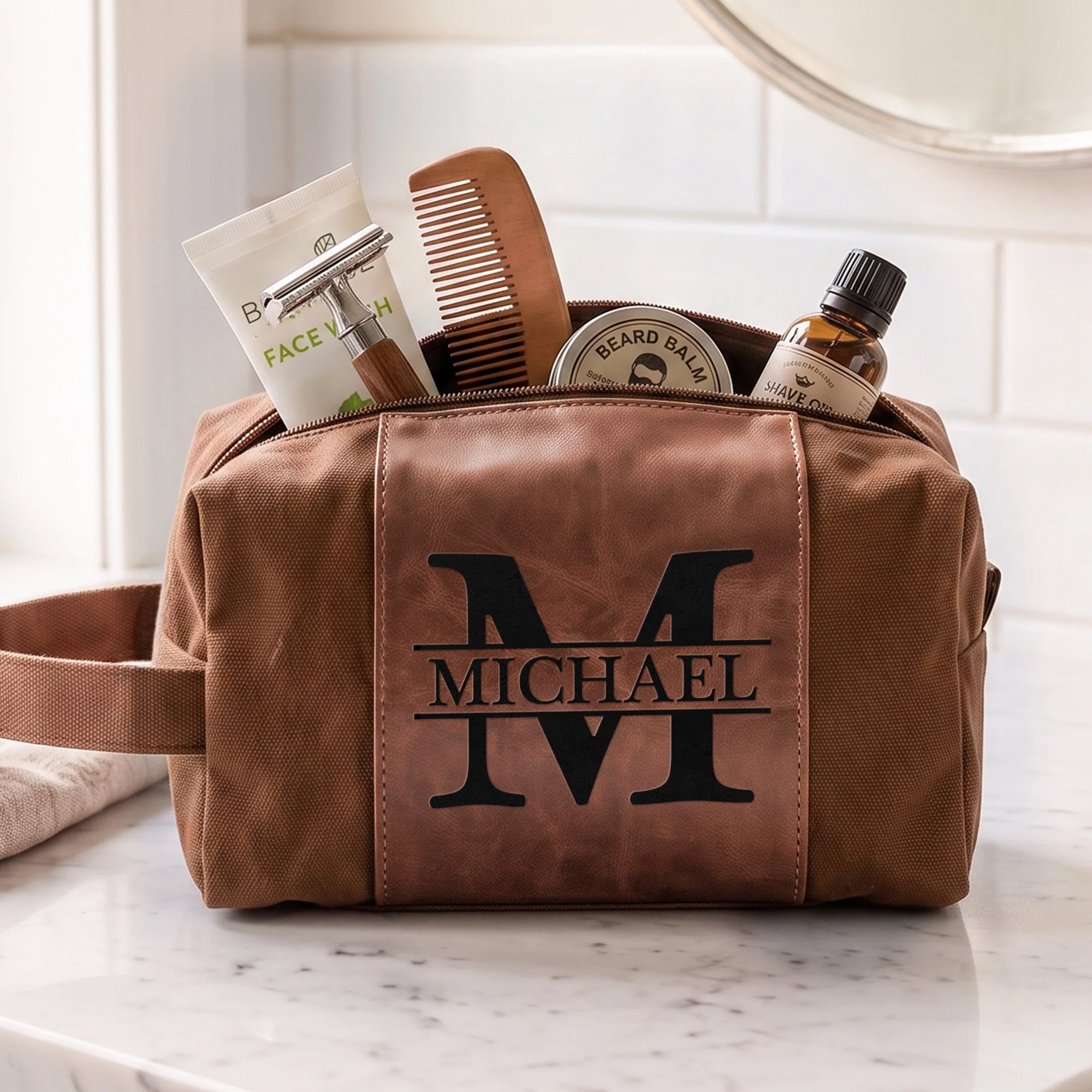 Custom Initial Names For Him, Son, Husband, Boyfriend, Boss, Broomsmen - Personalized Toiletry Bag - Image 2