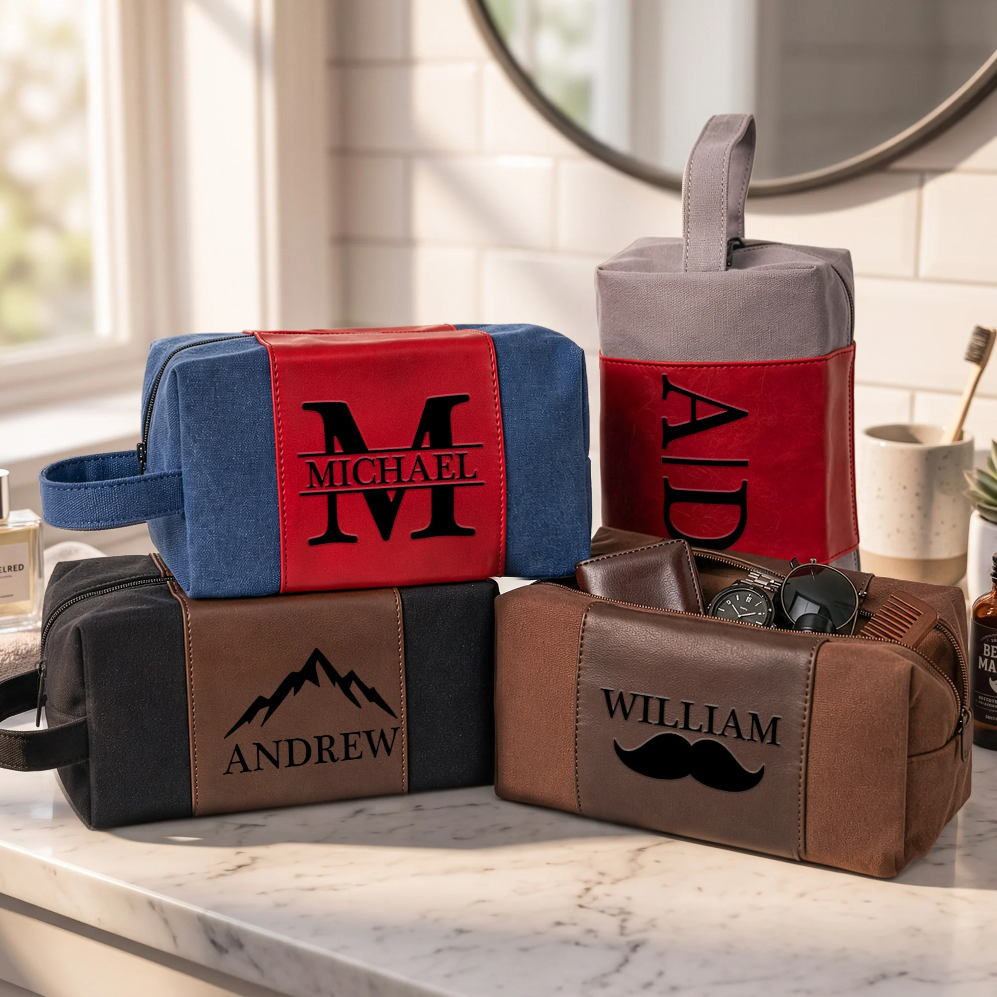 Custom Initial Names For Him, Son, Husband, Boyfriend, Boss, Broomsmen - Personalized Toiletry Bag - Image 3