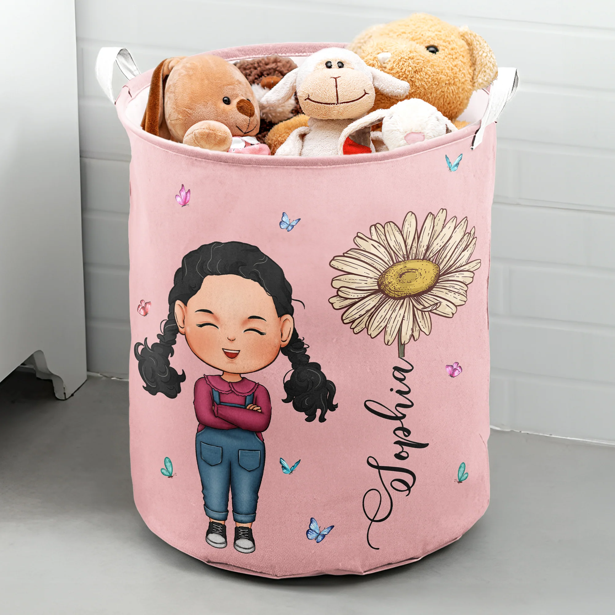 Custom Kid Birth Flowers - Personalized Laundry Storage Basket - Image 3
