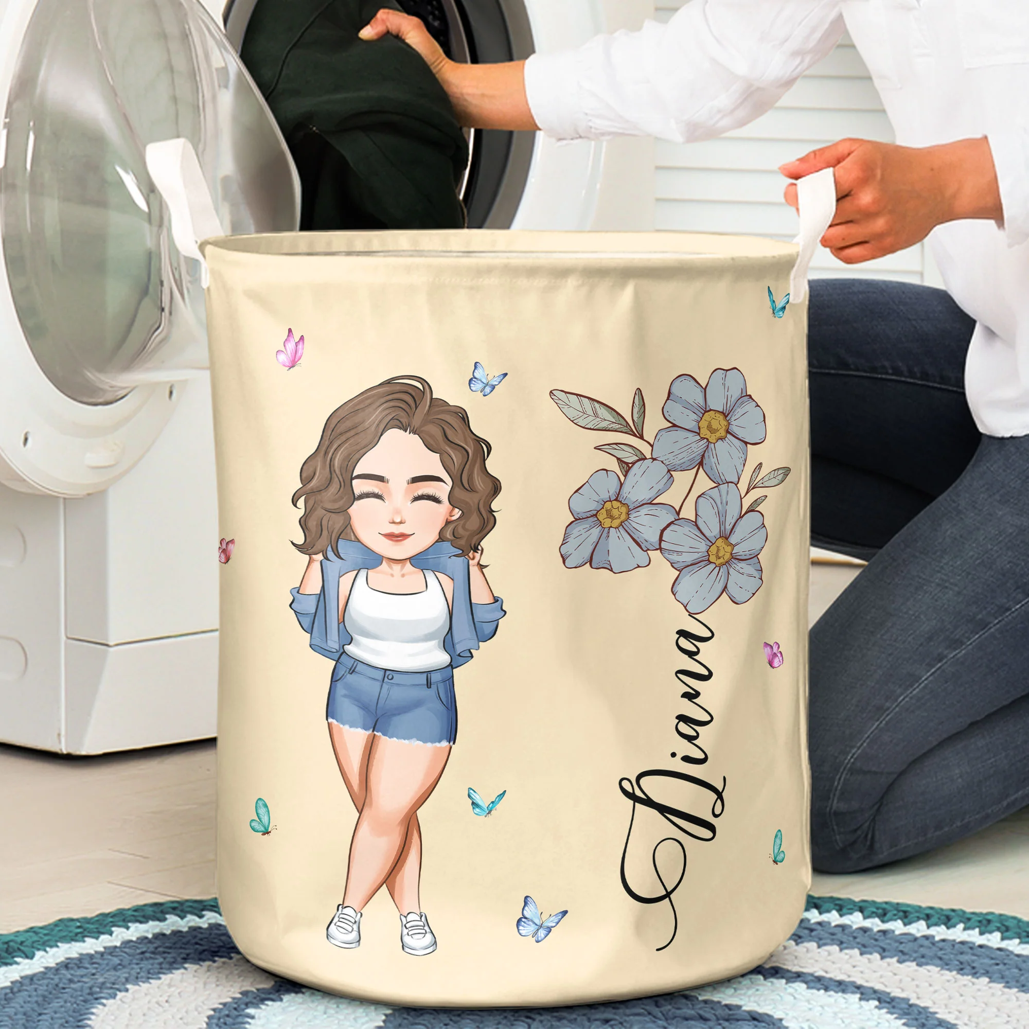 Custom Kid Birth Flowers - Personalized Laundry Storage Basket - Image 5