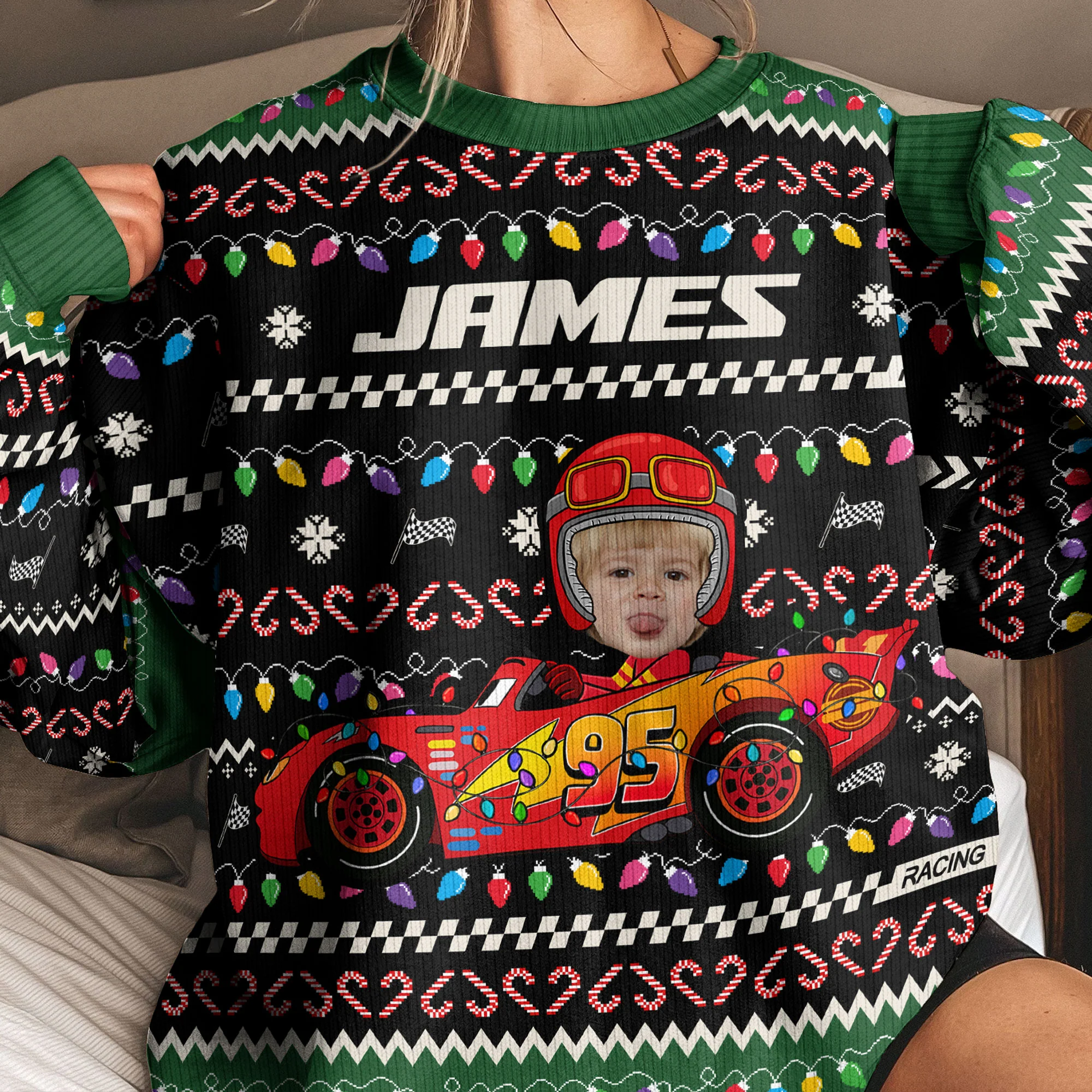 Custom Kid Face Car Toy - Personalized Photo Ugly Sweater - Image 2