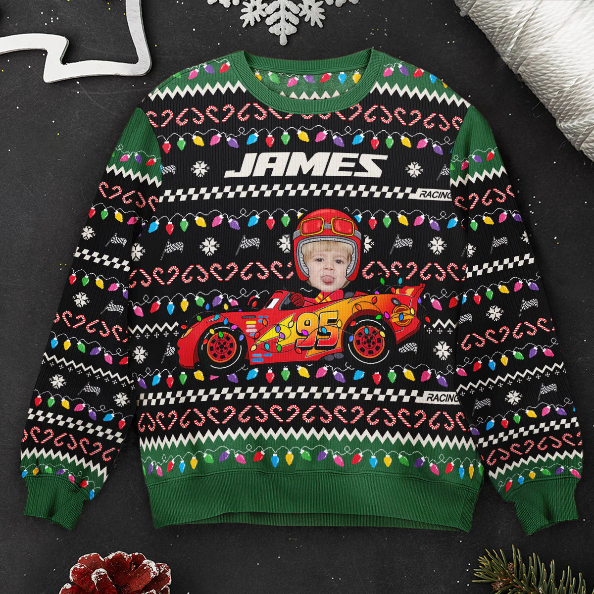 Custom Kid Face Car Toy - Personalized Photo Ugly Sweater - Image 5