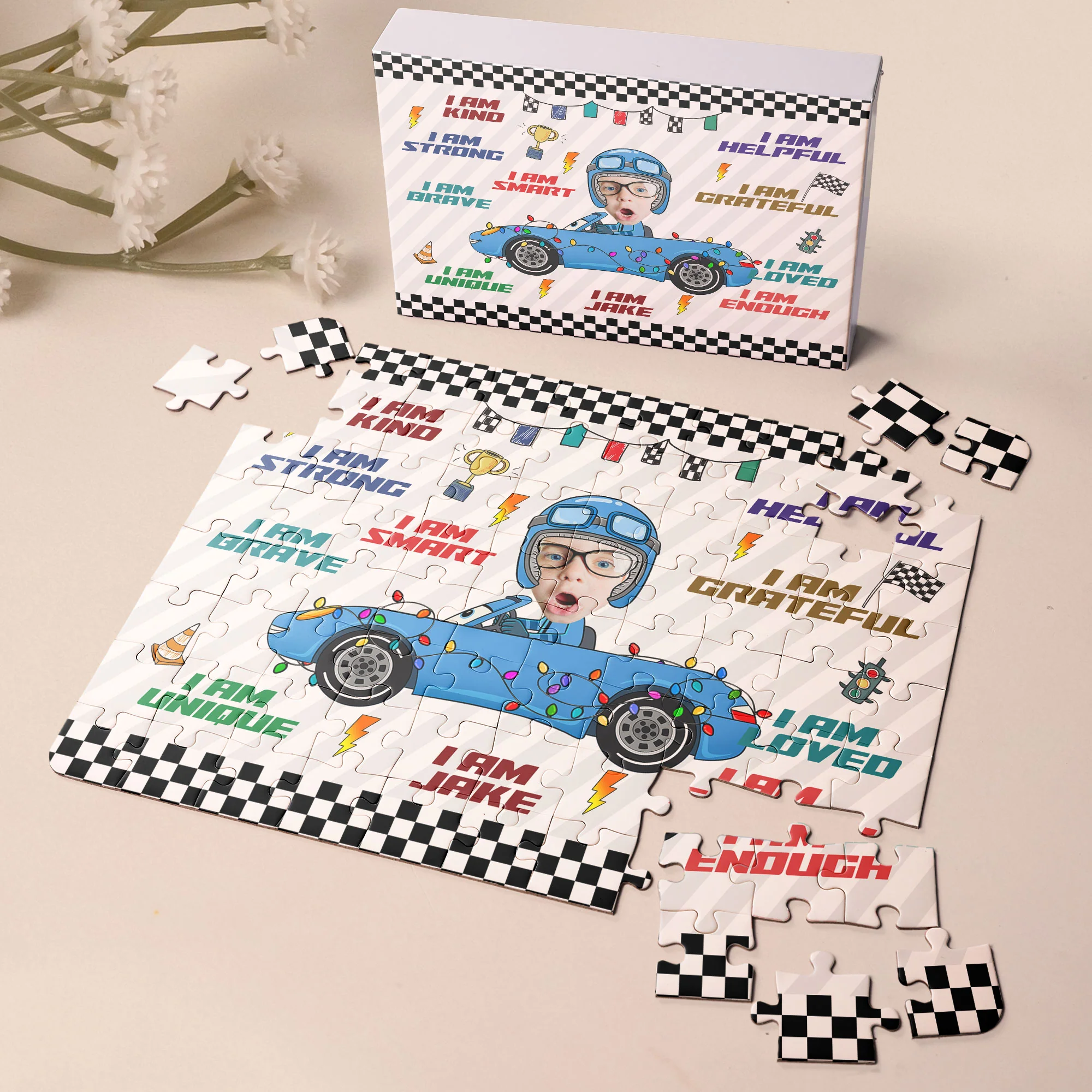 Custom Kid Face Car Toys Affirmation Gift - Personalized Photo Jigsaw Puzzle - Image 5